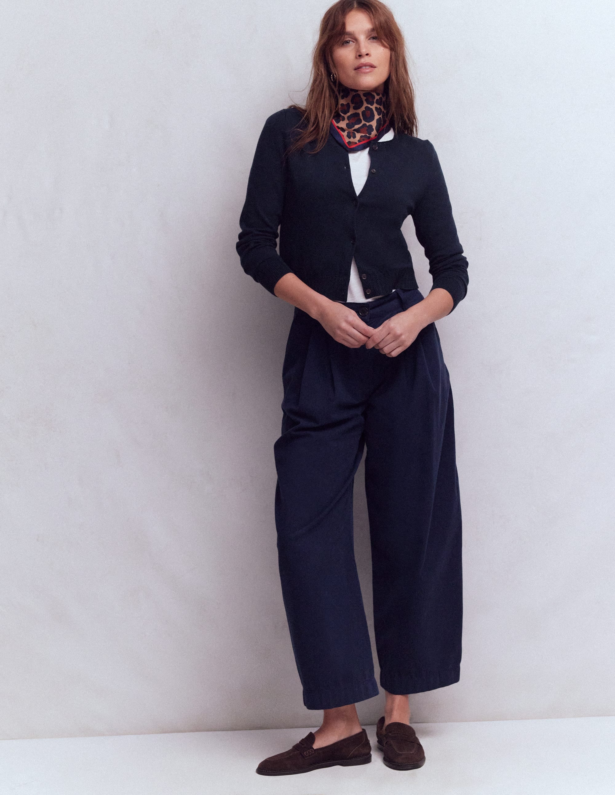 Emilia Cotton Cropped Cardigan-Navy - Image 4