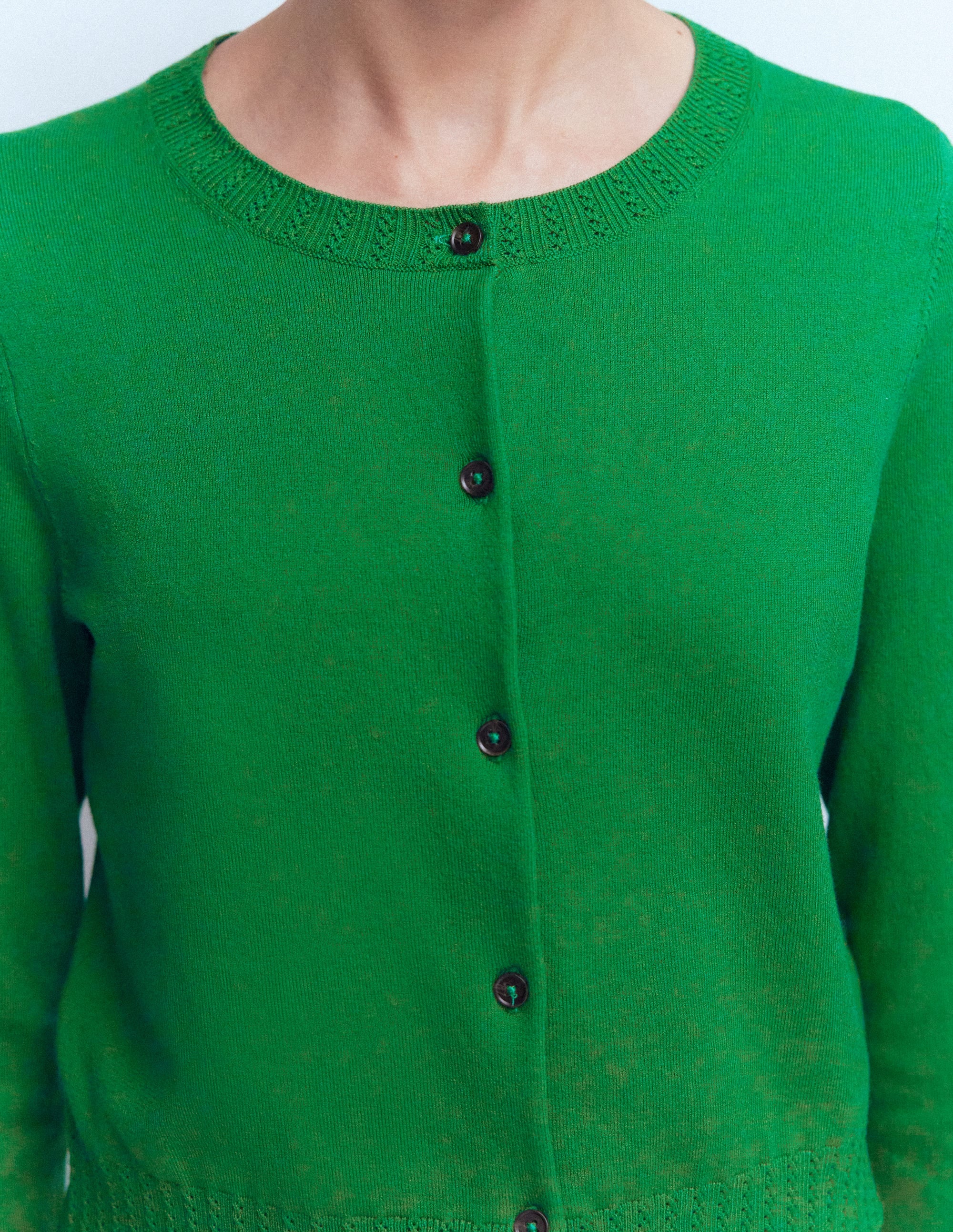 Emilia Cotton Cropped Cardigan-Rich Emerald - Image 2