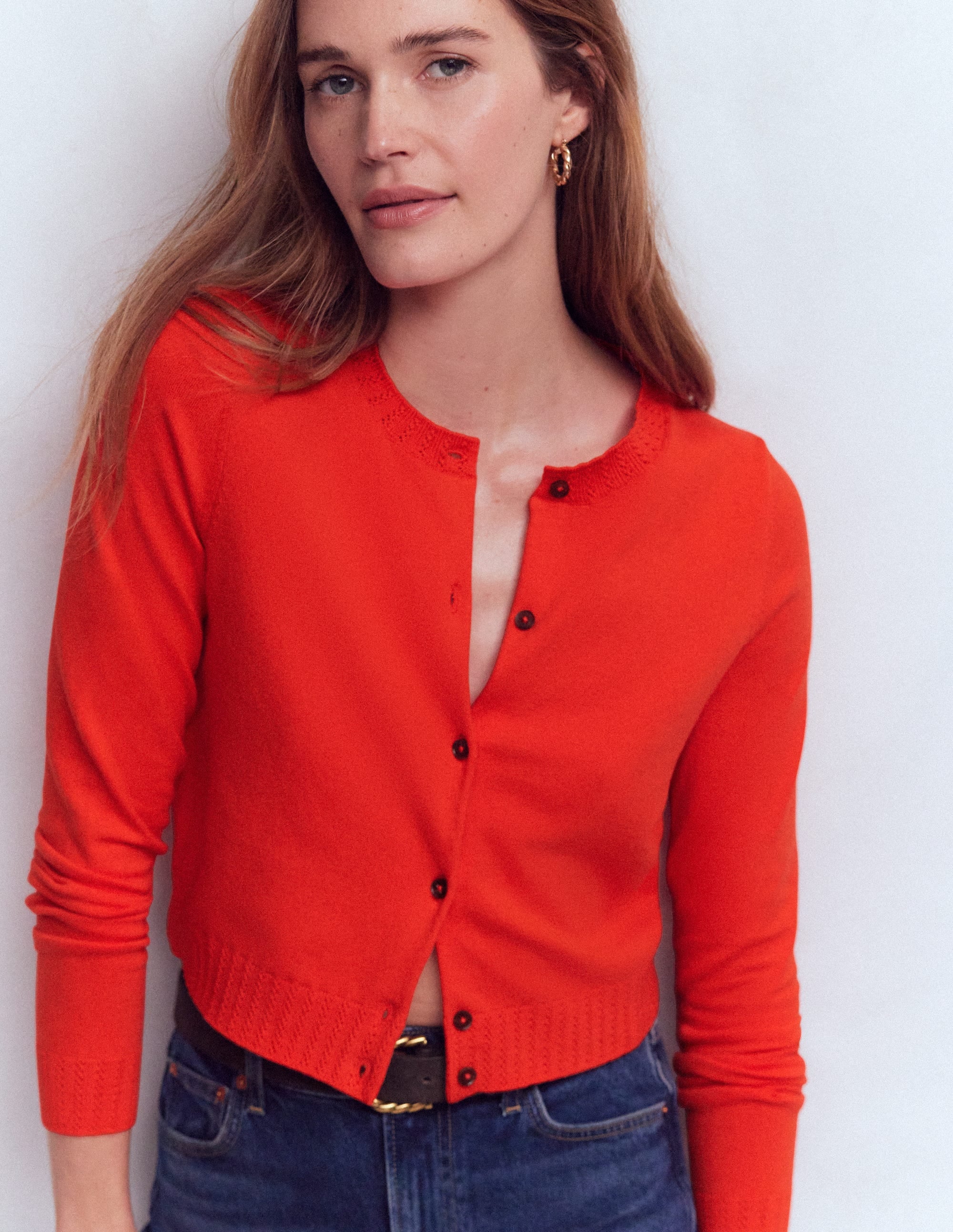 Emilia Cotton Cropped Cardigan-Sunset Orange