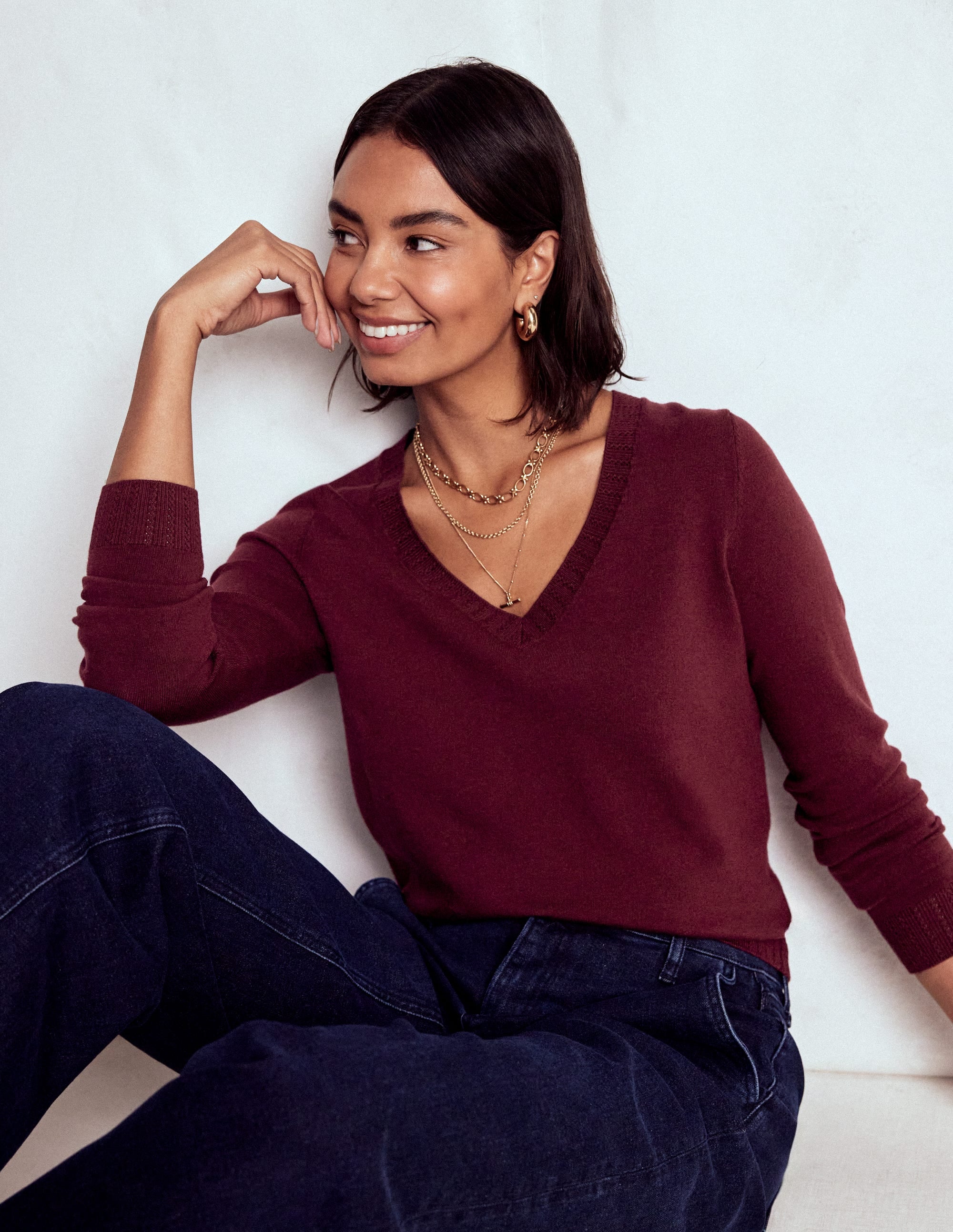 Emilia Cotton V-Neck Jumper-Deep Wisteria