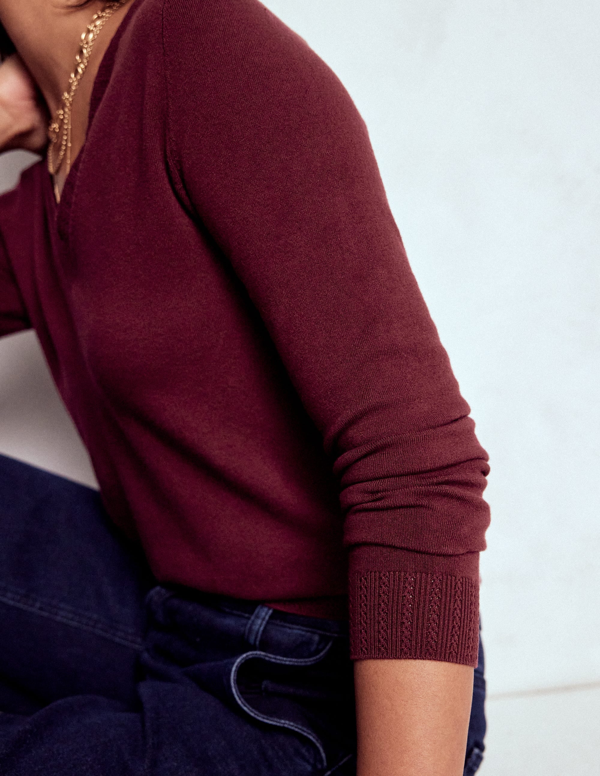Emilia Cotton V-Neck Jumper-Deep Wisteria - Image 2