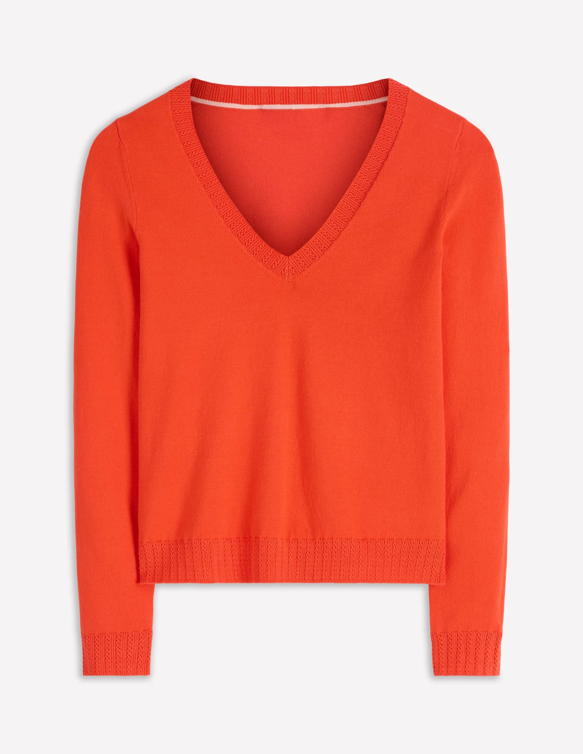 Emilia Cotton V-Neck Jumper-Sunset Orange - Image 5