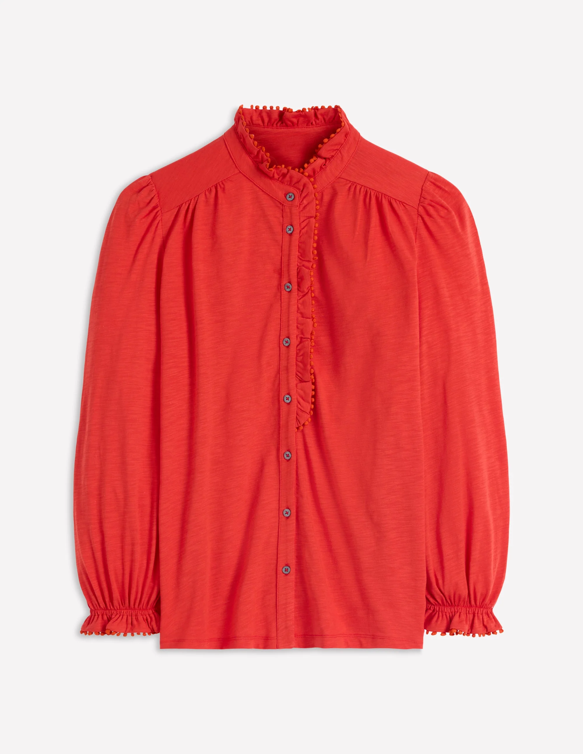 Emily Pom Detail Ruffle Shirt-Blood Orange - Image 8