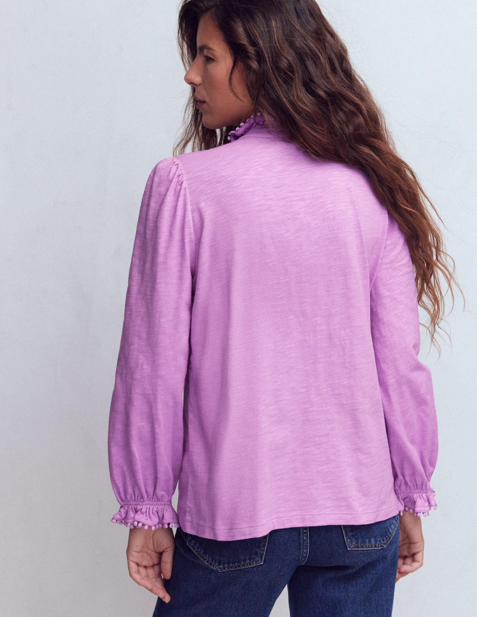 Emily Pom Detail Ruffle Shirt-Chalky Violet - Image 3