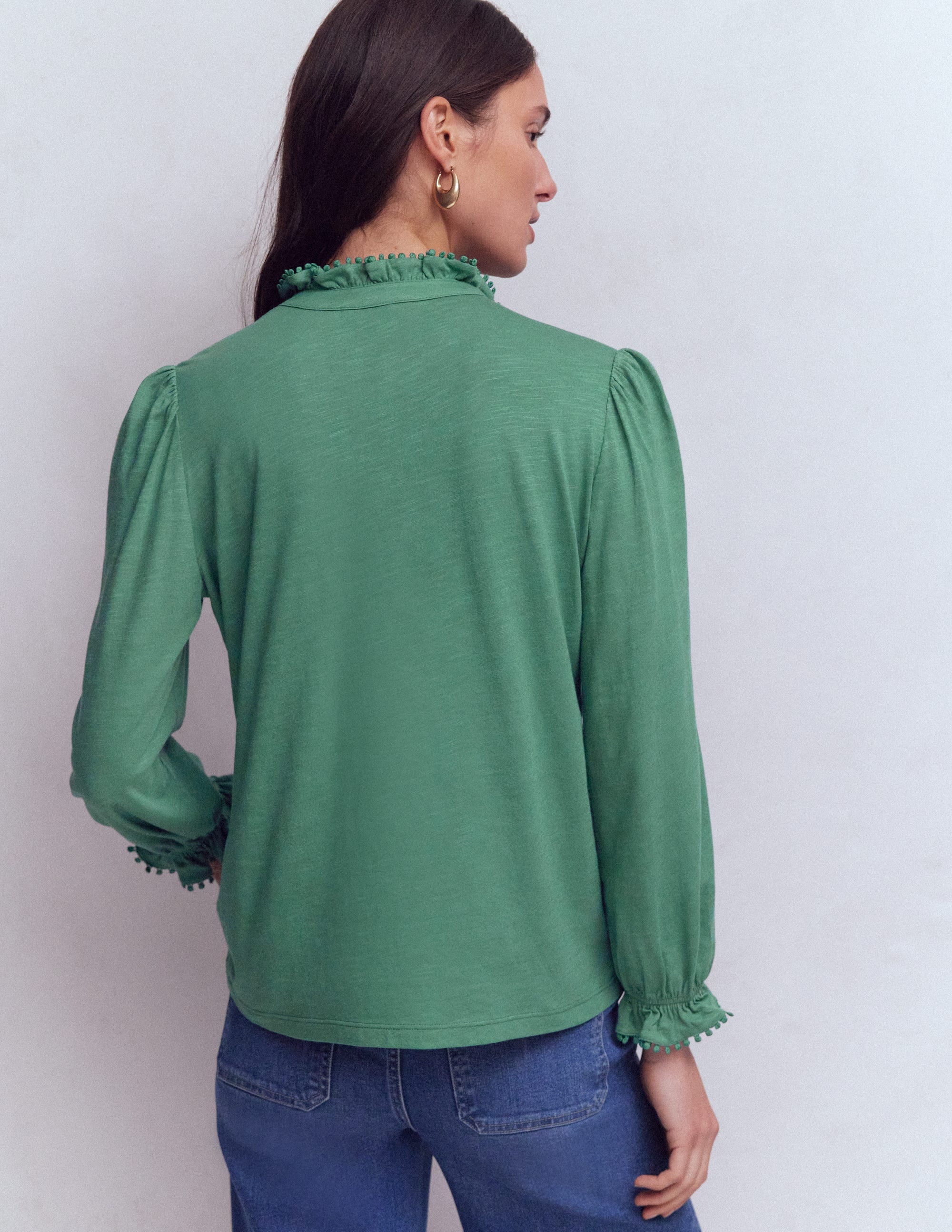 Emily Pom Detail Ruffle Shirt-Deep Jungle - Image 3