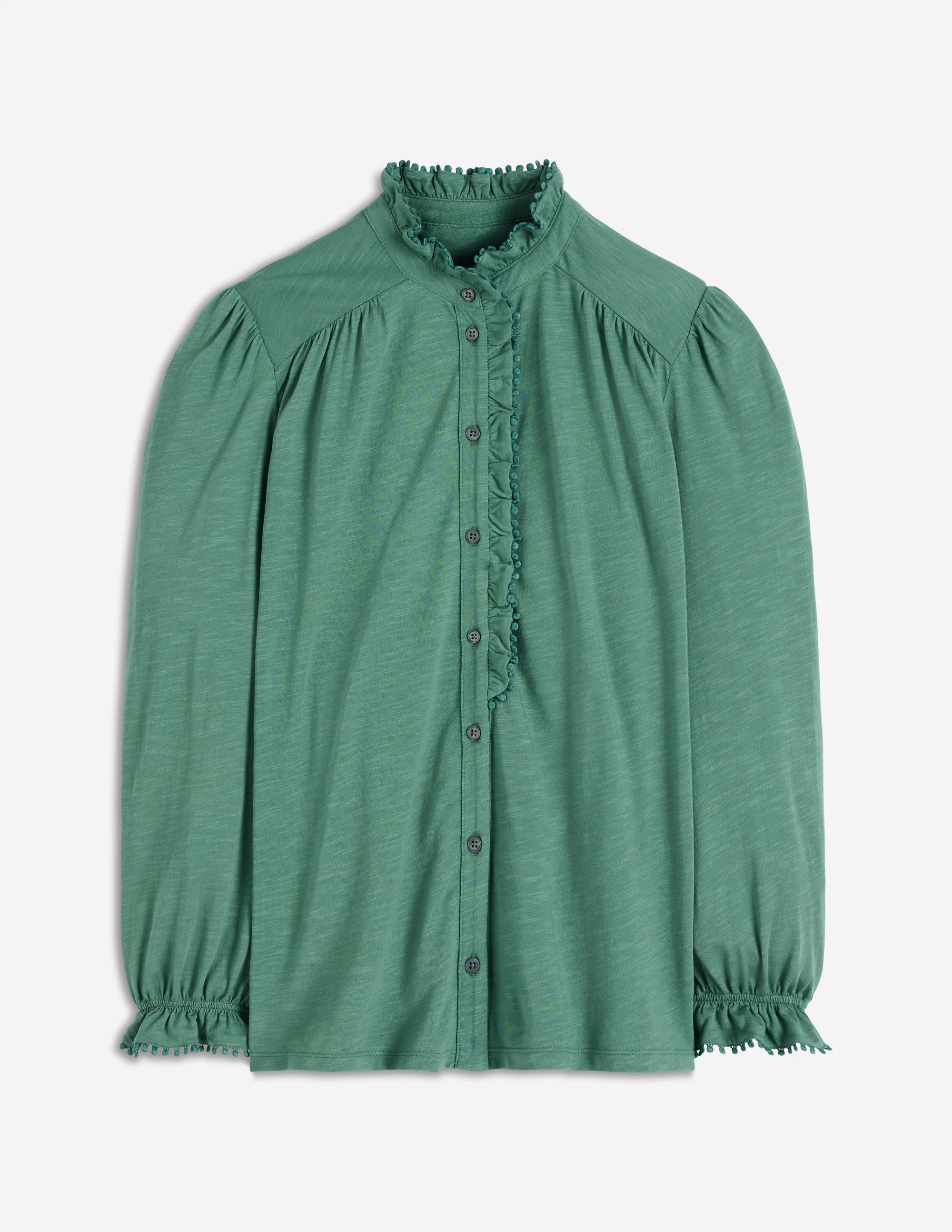 Emily Pom Detail Ruffle Shirt-Deep Jungle - Image 4