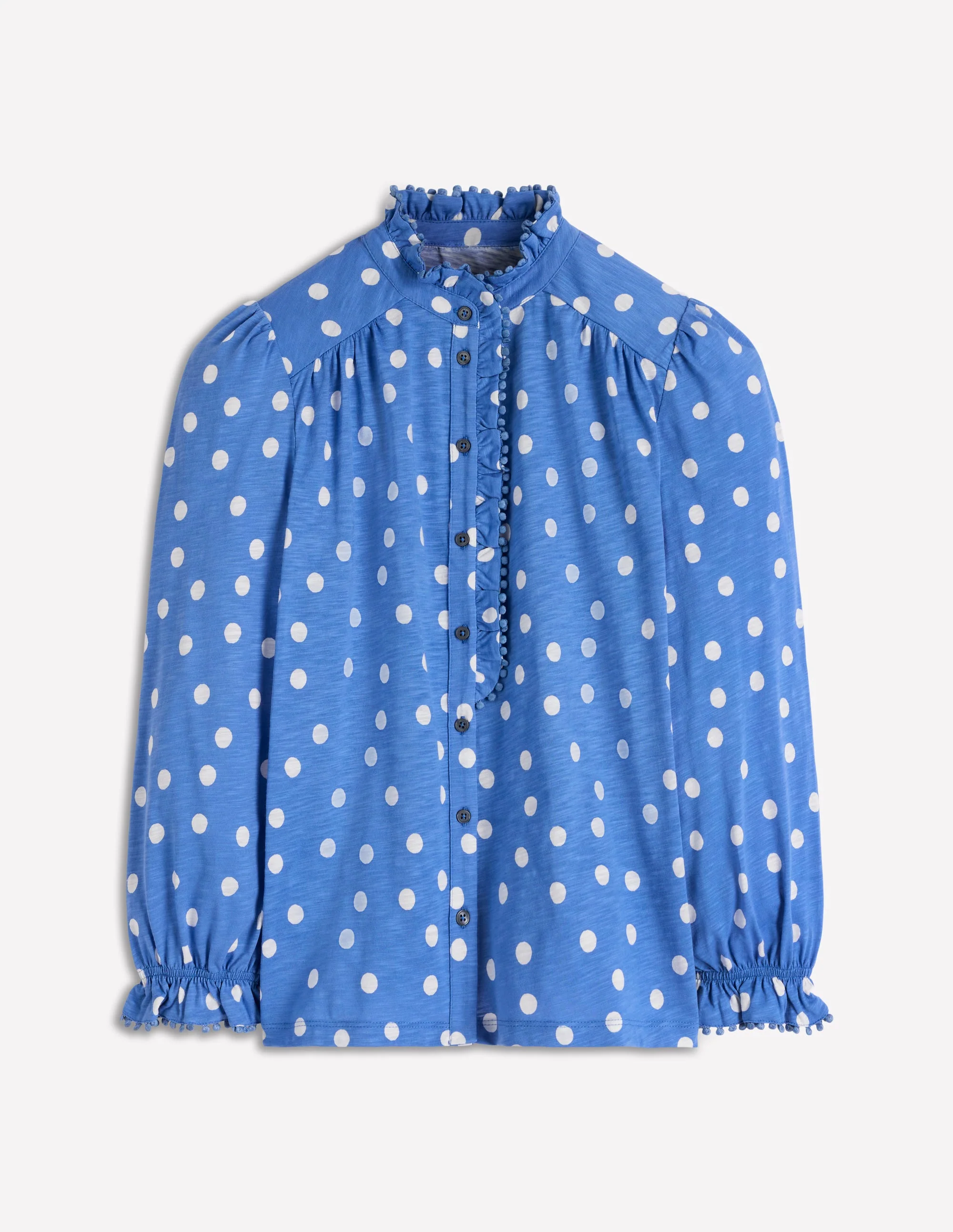 Emily Pom Detail Ruffle Shirt-Regatta, Painted Dot Spaced - Image 5