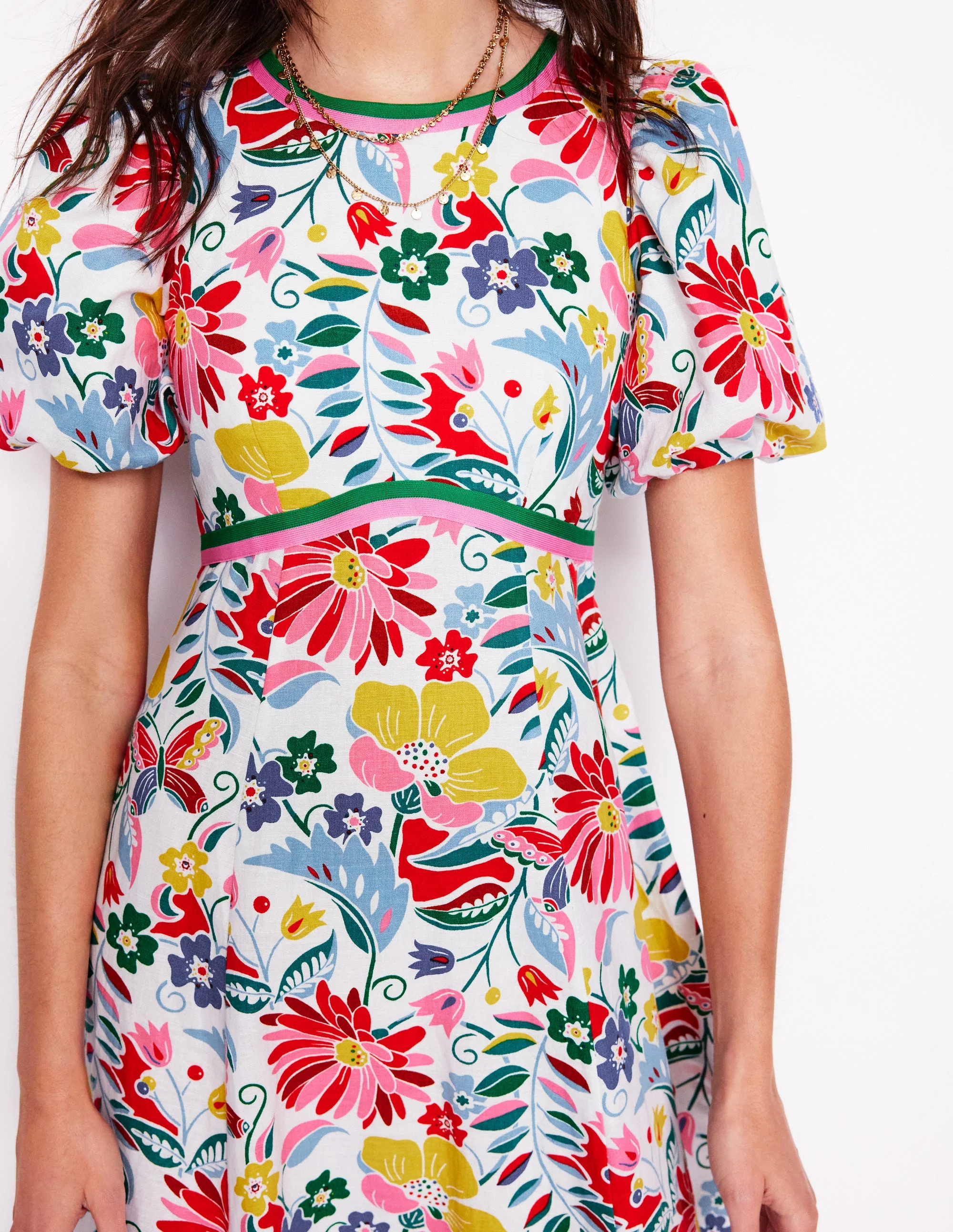 Empire Linen Tea Dress-Multi, Wildflower Trail - Image 2