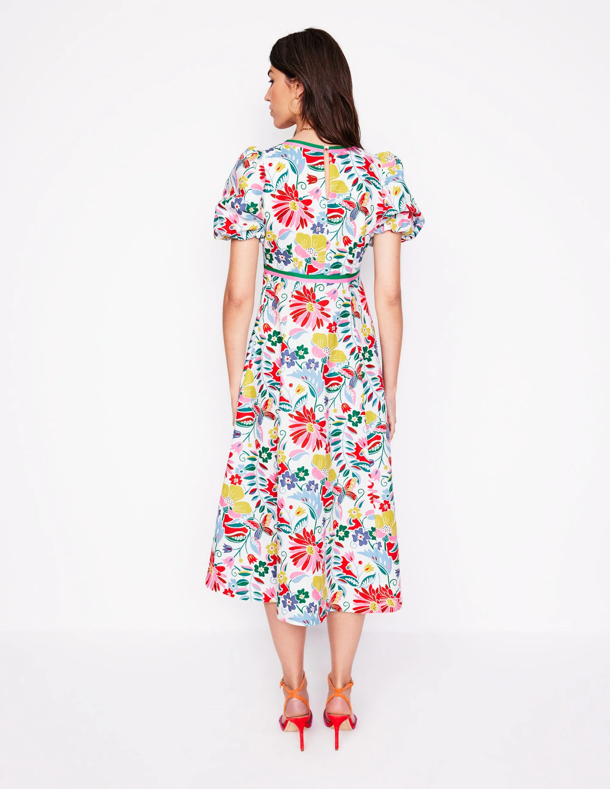 Empire Linen Tea Dress-Multi, Wildflower Trail - Image 3