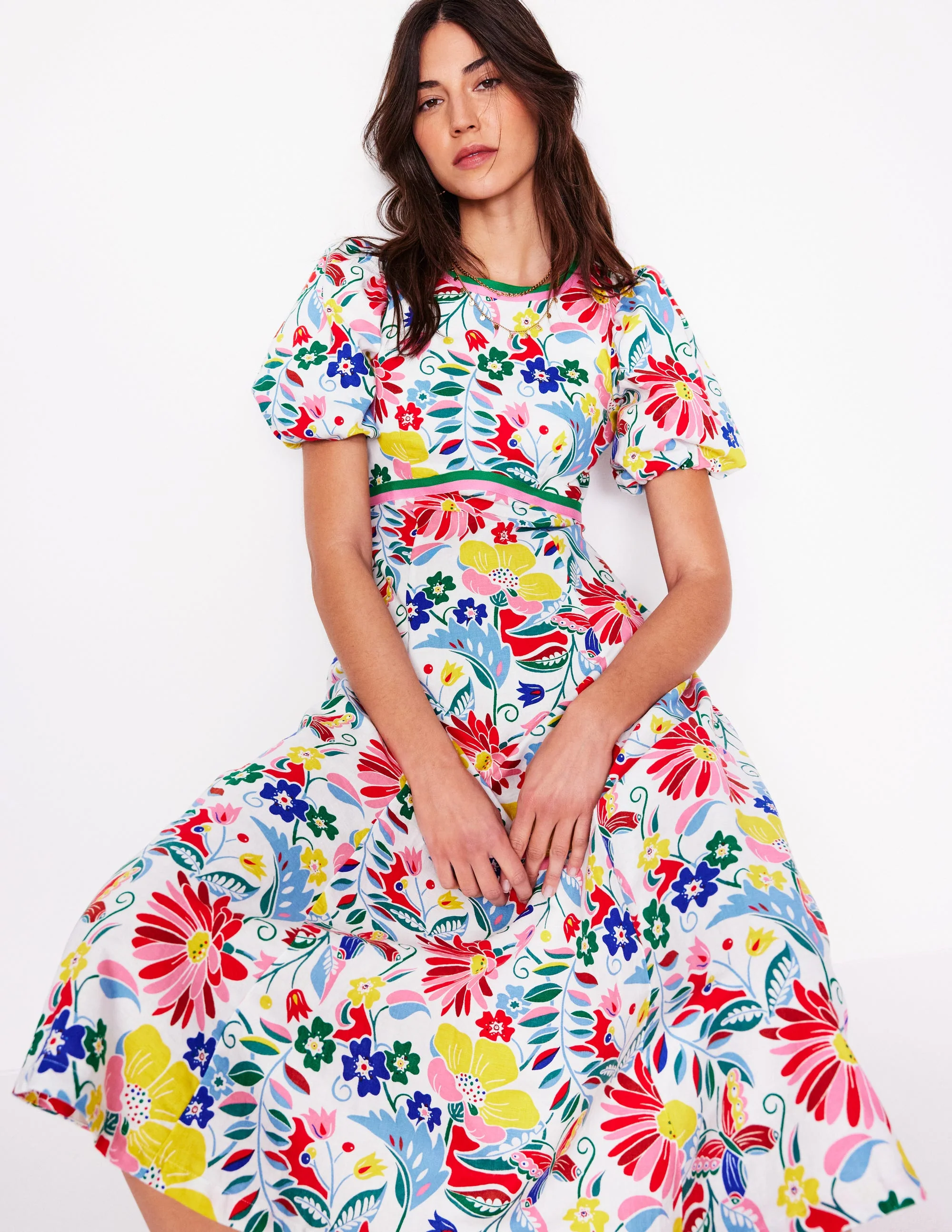 Empire Linen Tea Dress-Multi, Wildflower Trail - Image 4