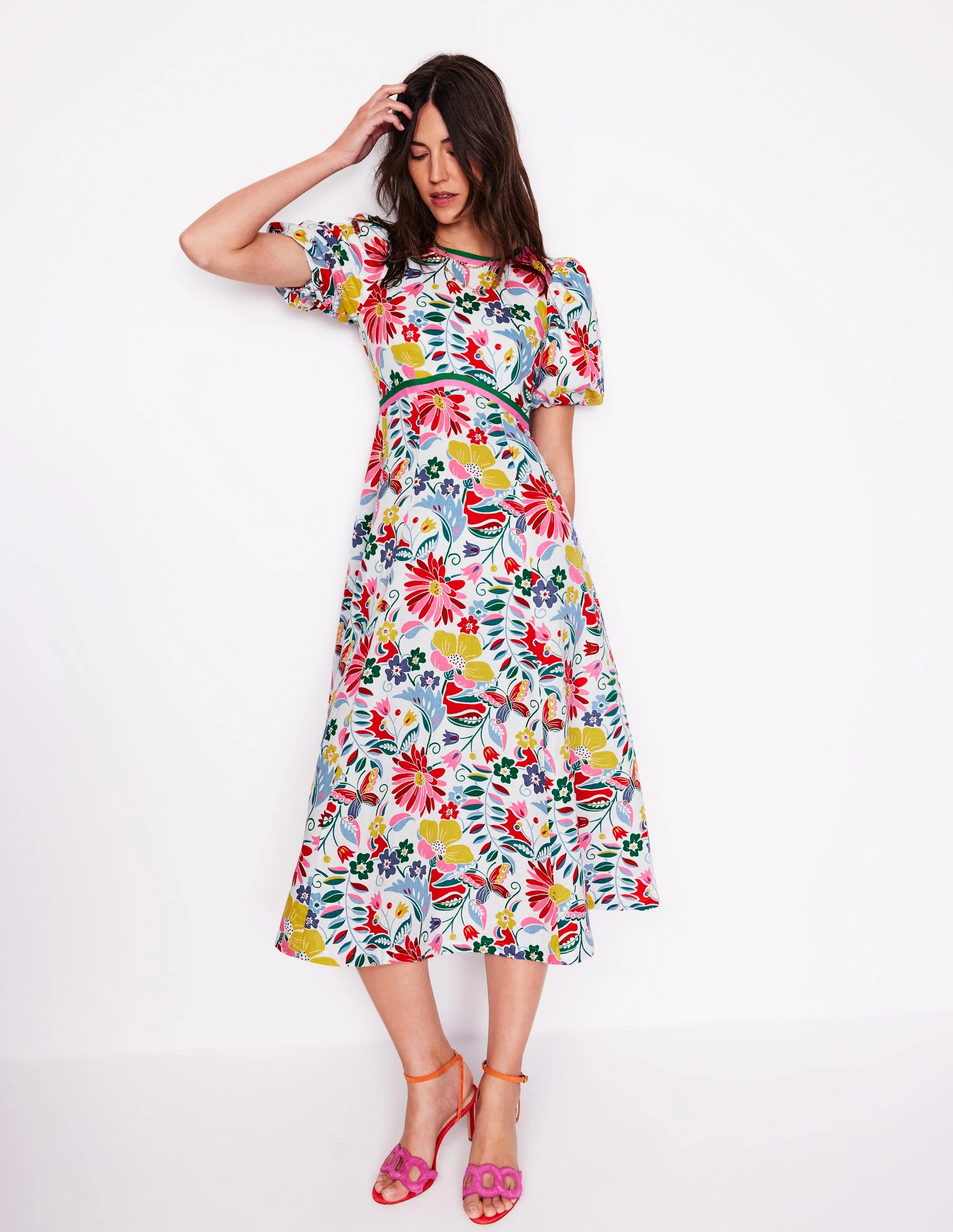 Empire Linen Tea Dress-Multi, Wildflower Trail - Image 5