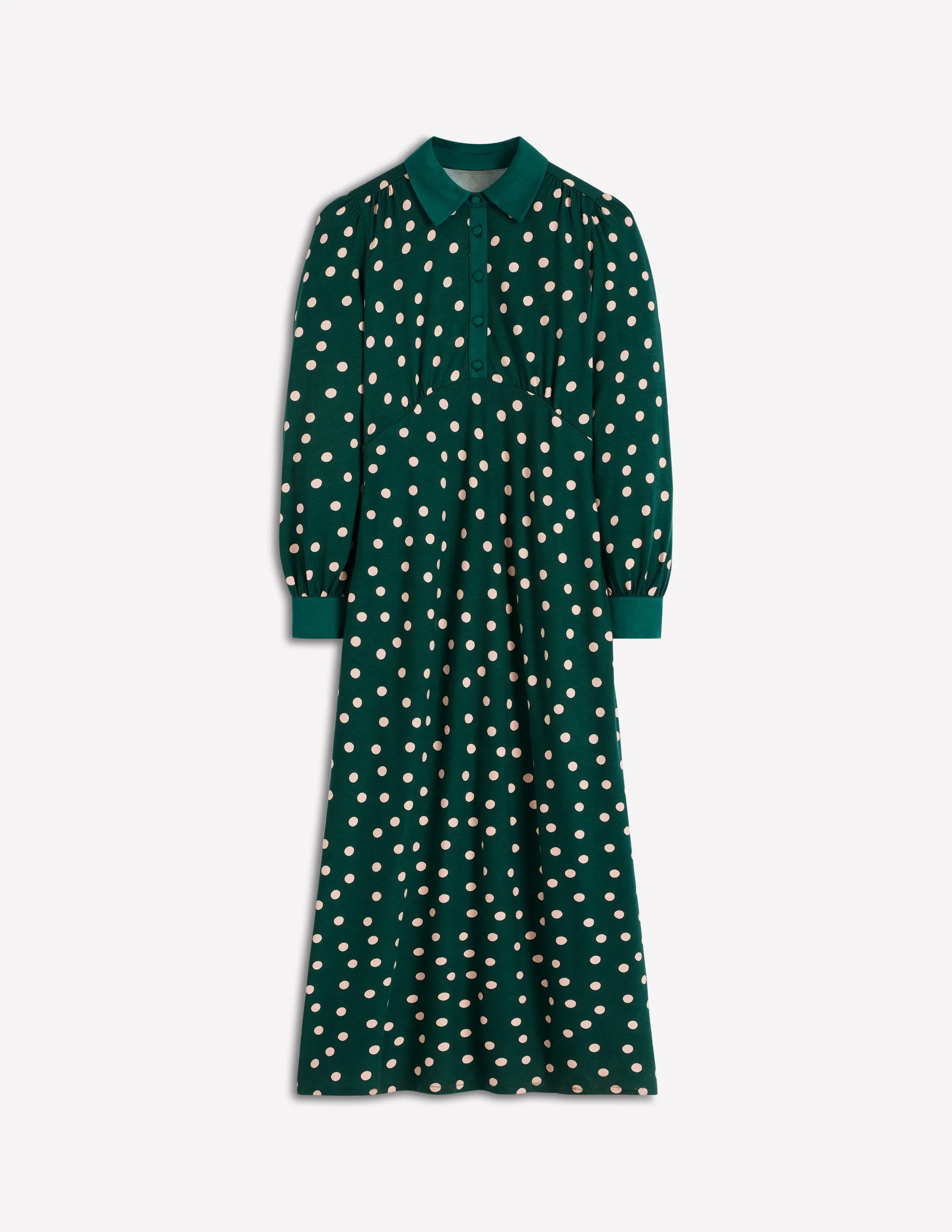 Empire Waistline Shirt Dress-Emerald Night, Painted Dot - Image 7
