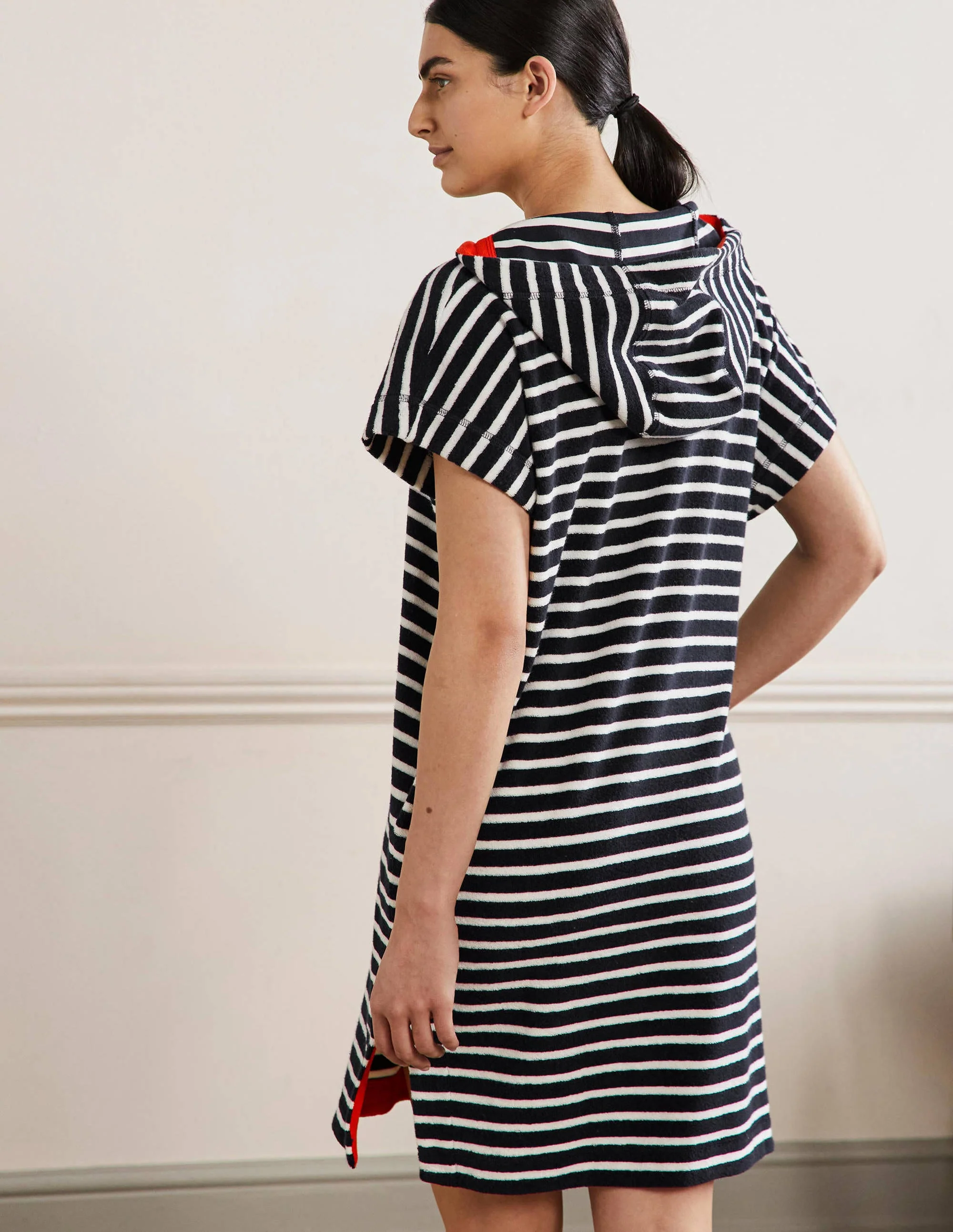 Erica Hooded Towelling Dress-French Navy and Ivory Stripe - Image 3