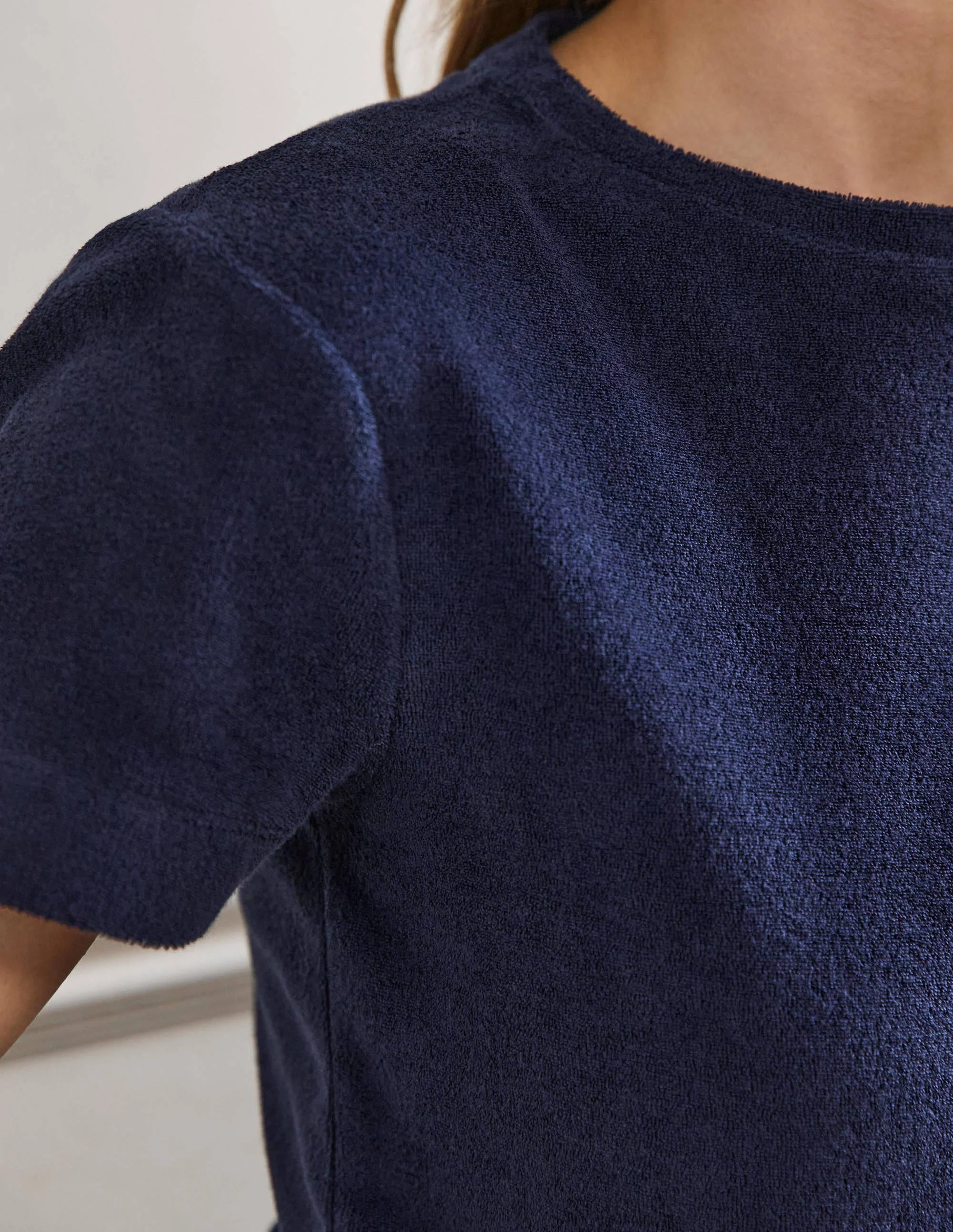 Erica Towelling Crew Neck Top-Navy - Image 2