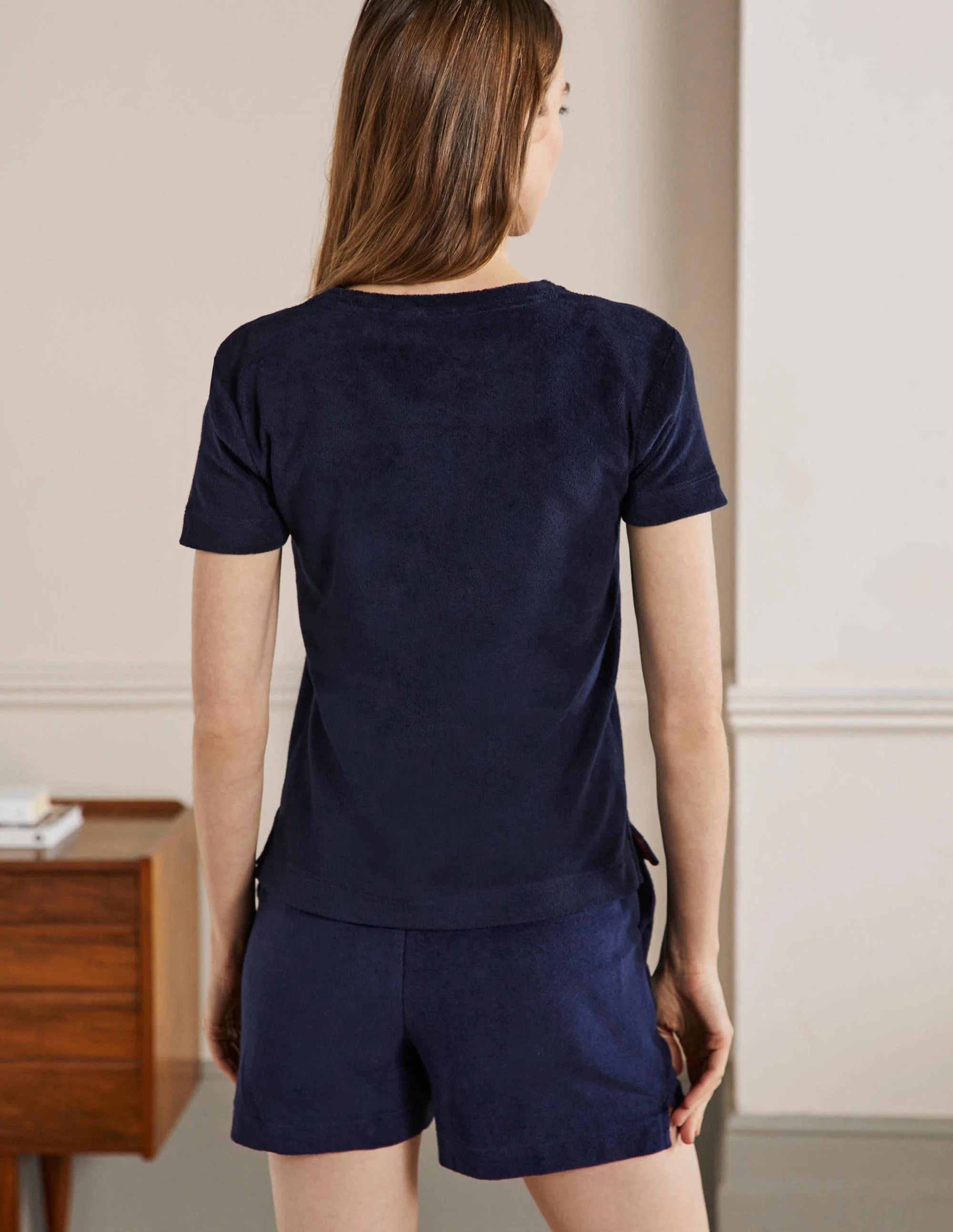 Erica Towelling Crew Neck Top-Navy - Image 3
