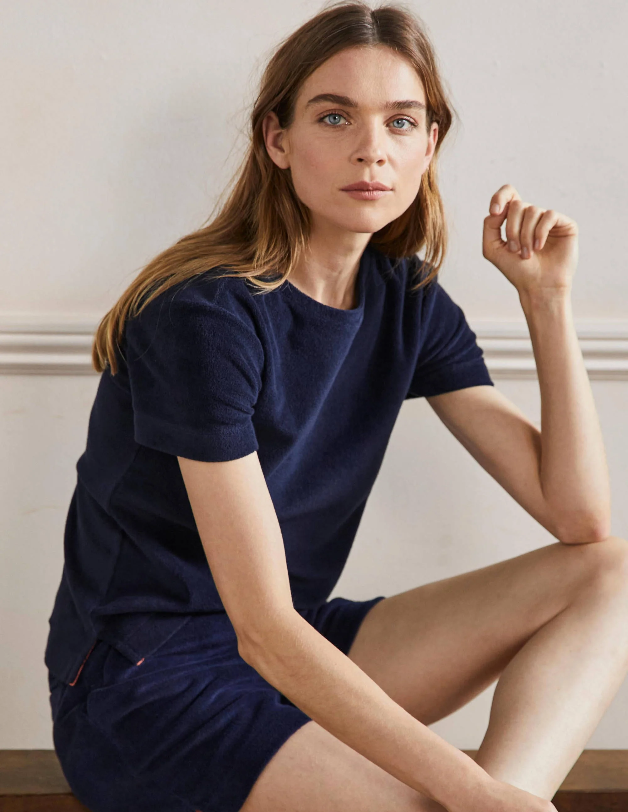 Erica Towelling Crew Neck Top-Navy - Image 4