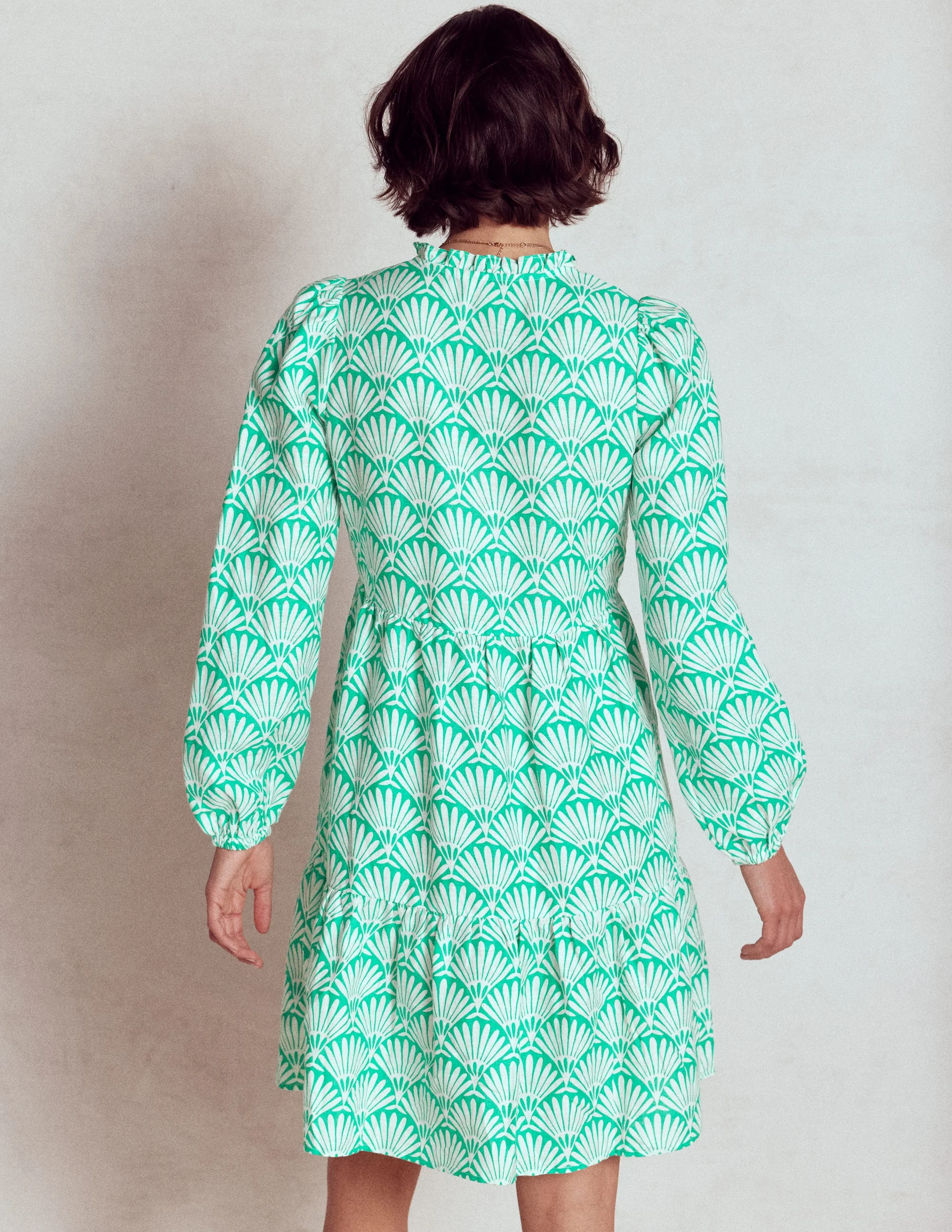 Esme Linen Mini Dress-Aquamarine Blue, Deco Palm - Image 2