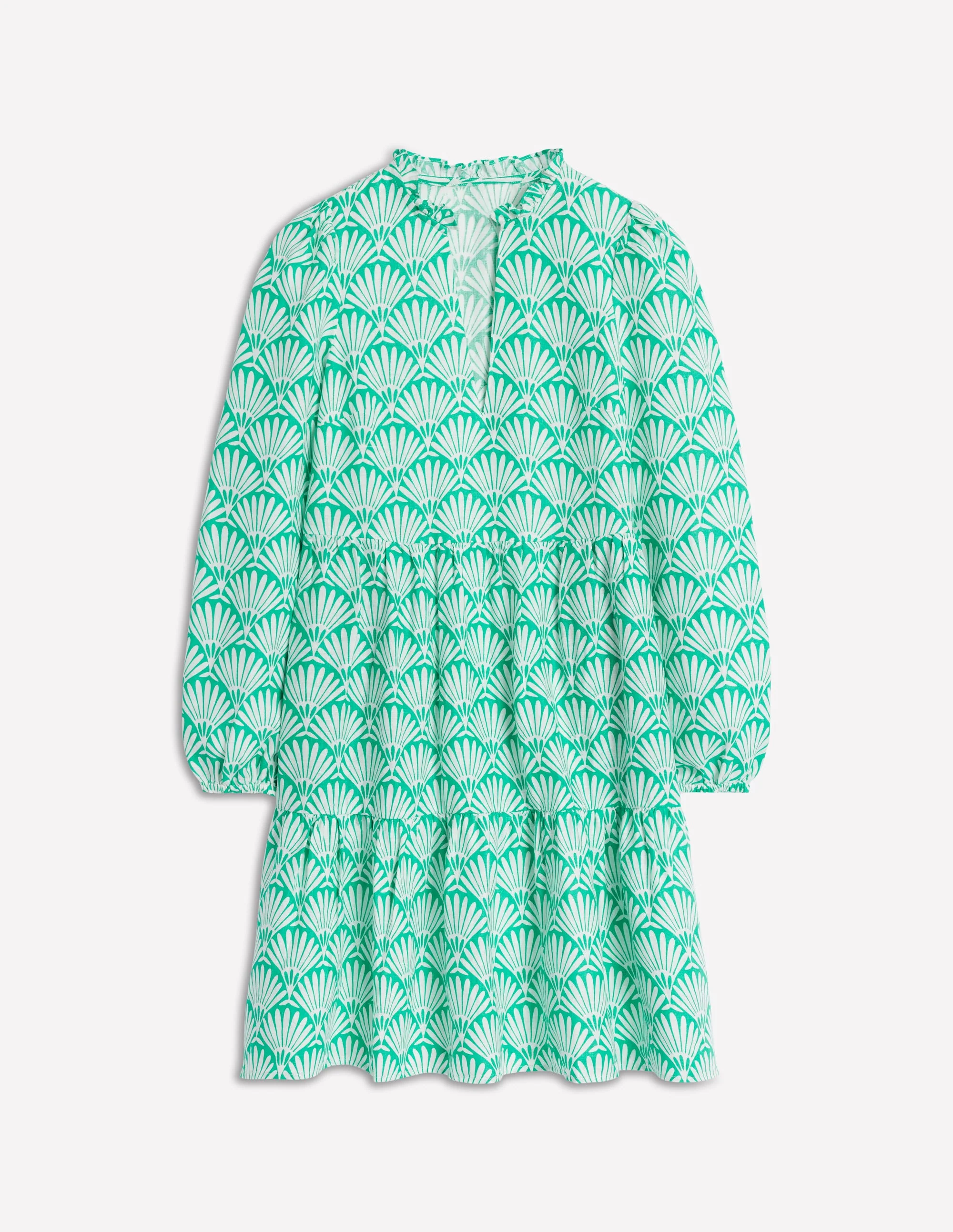 Esme Linen Mini Dress-Aquamarine Blue, Deco Palm - Image 6