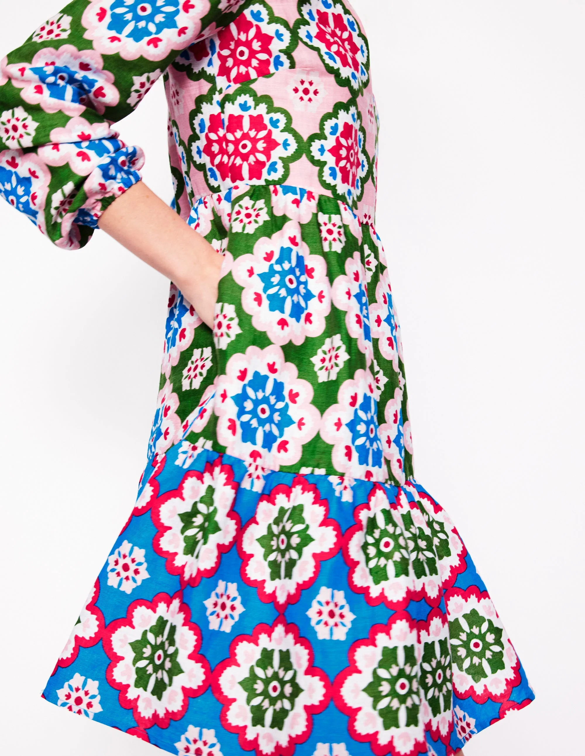 Esme Linen Mini Dress-Multi, Bloom Geo - Image 3
