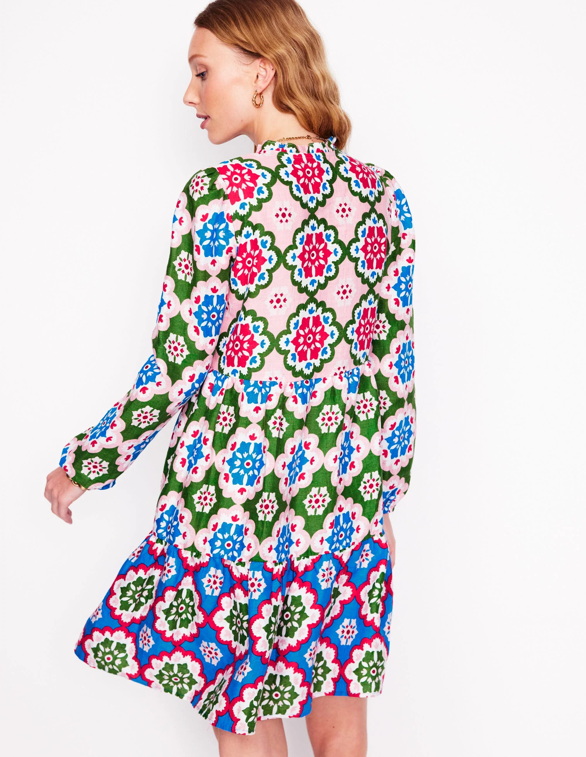 Esme Linen Mini Dress-Multi, Bloom Geo - Image 4