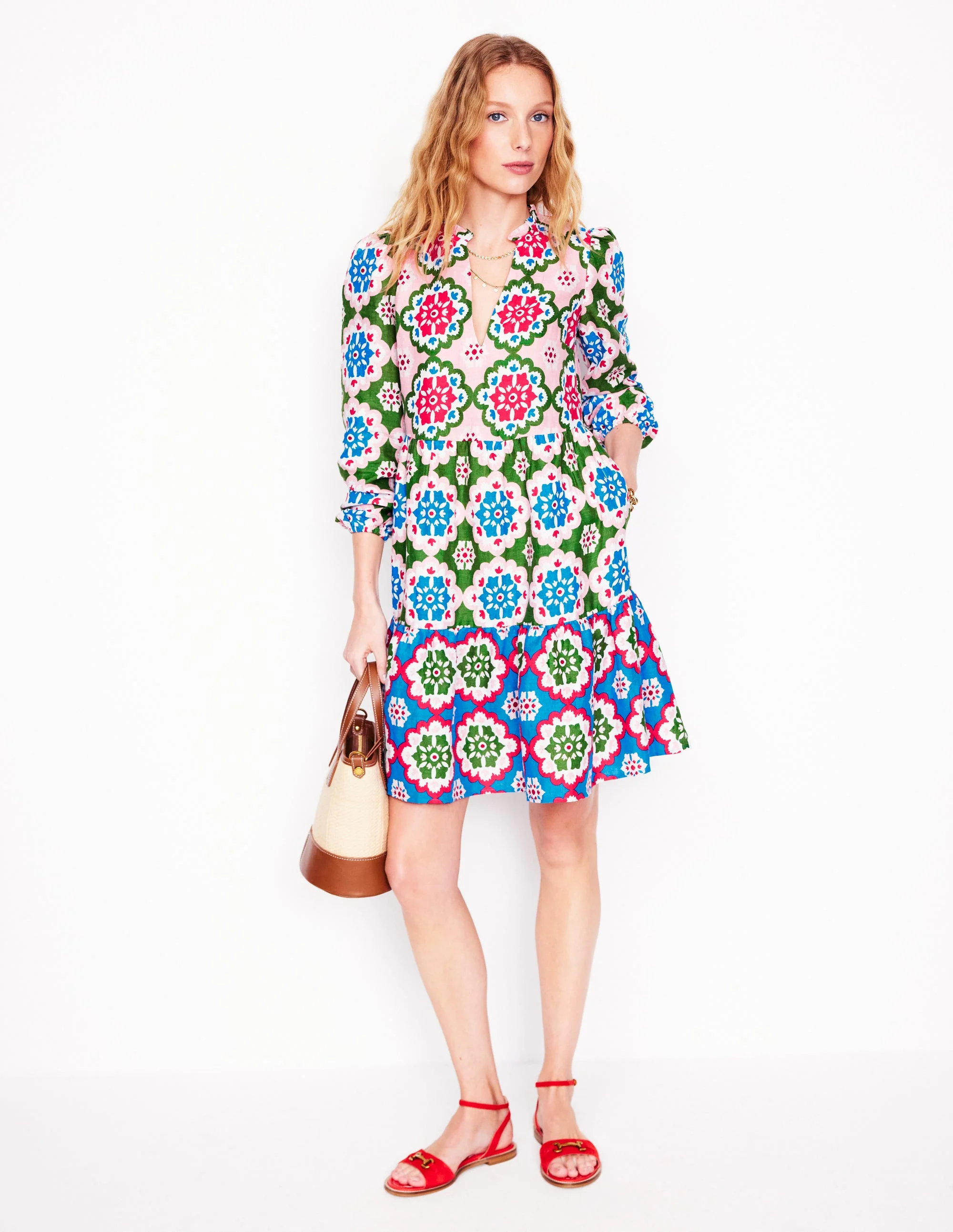 Esme Linen Mini Dress-Multi, Bloom Geo - Image 5