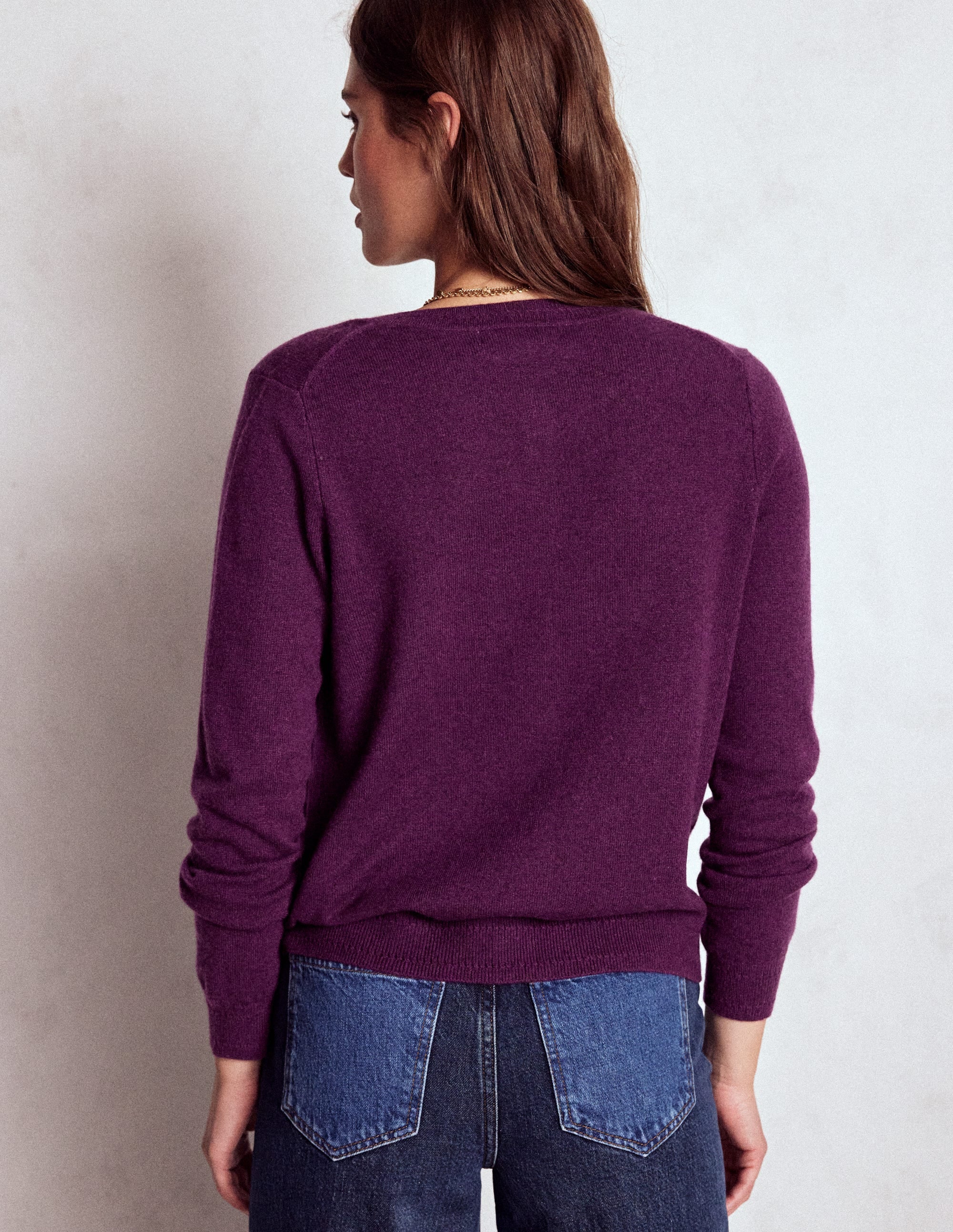 Eva Cashmere Crew Cardigan-Plum Melange - Image 3