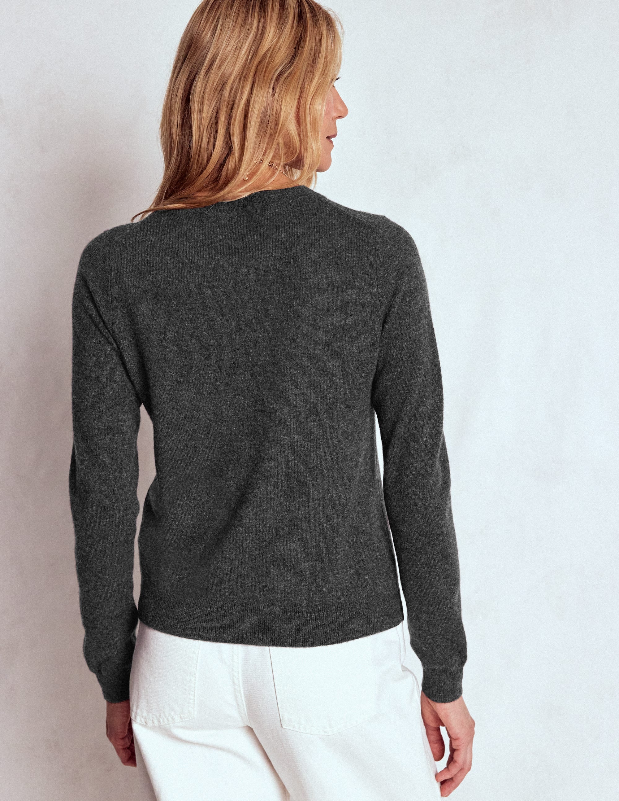 Eva Cashmere Crew Neck Jumper-Charcoal Melange - Image 3
