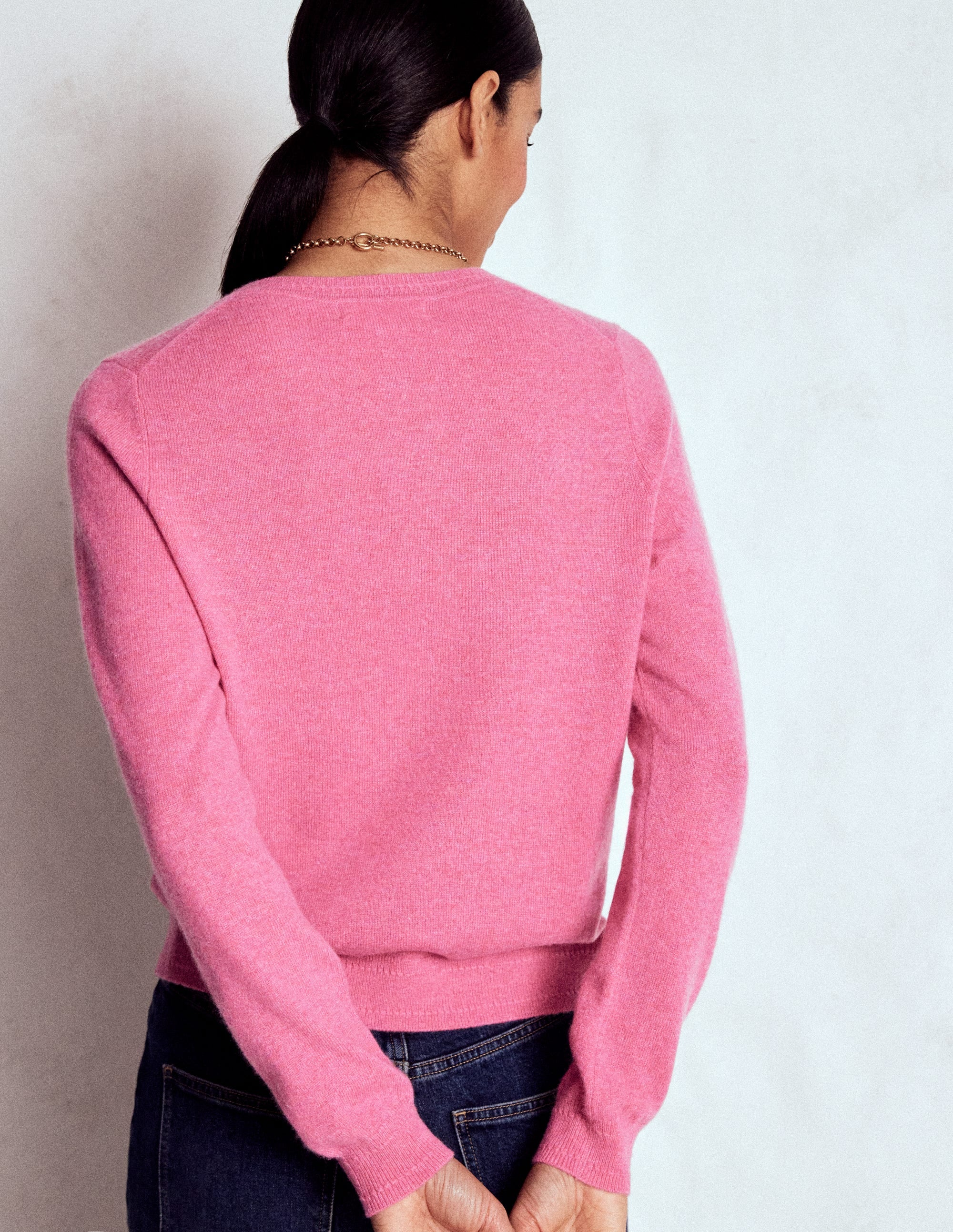 Eva Cashmere Crew Neck Jumper-Rose Pink Melange - Image 3