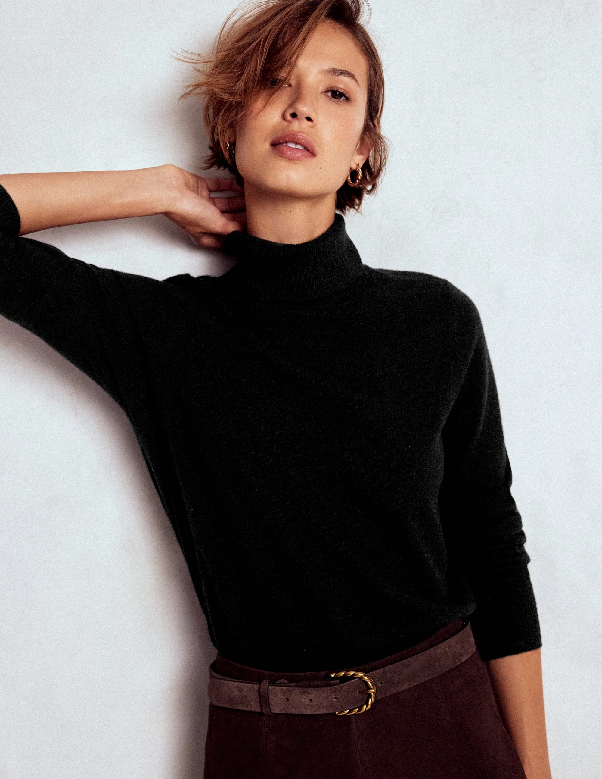 Eva Cashmere Roll Neck Jumper-Black - Image 2