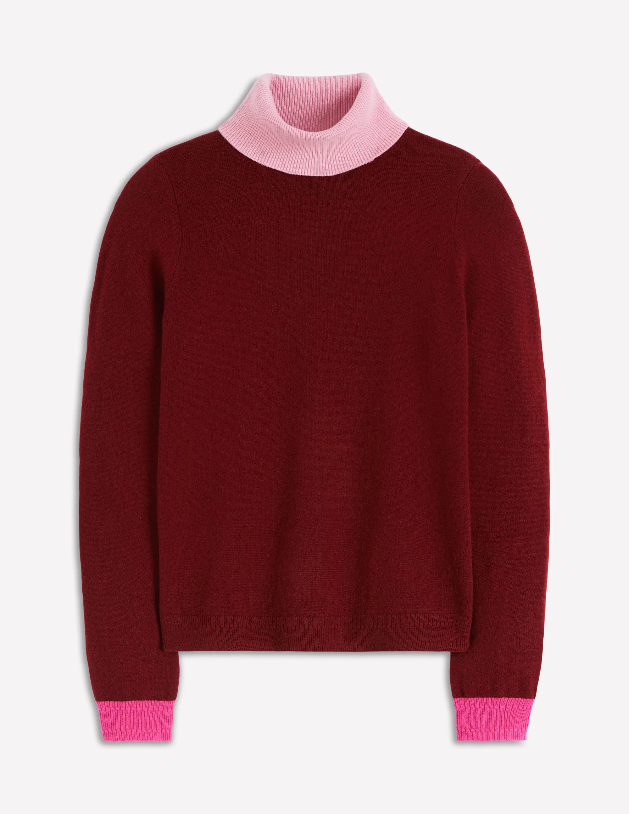 Eva Cashmere Roll Neck Jumper-Chestnut, Colour Block - Image 7