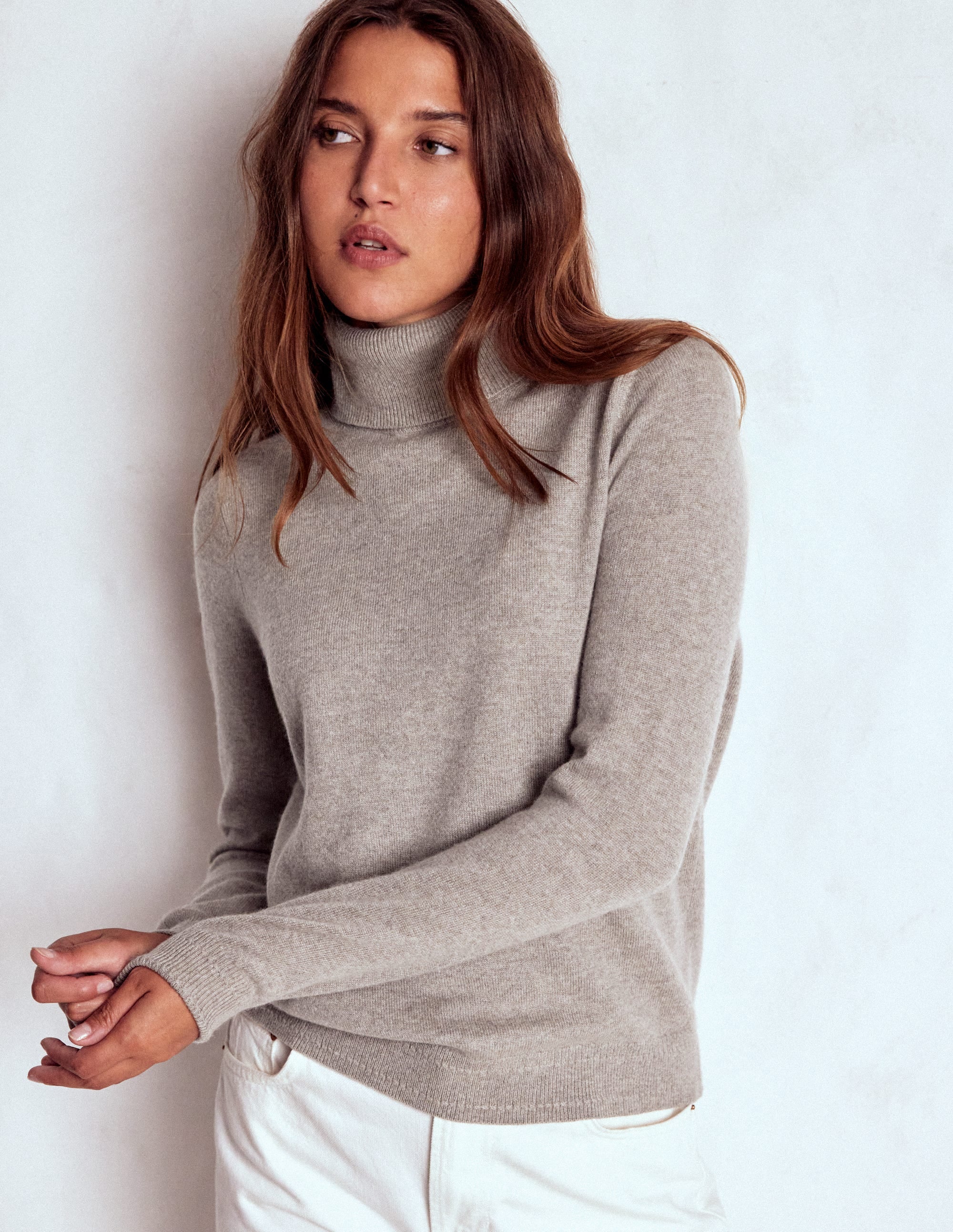 Eva Cashmere Roll Neck Jumper-Mink Melange - Image 4