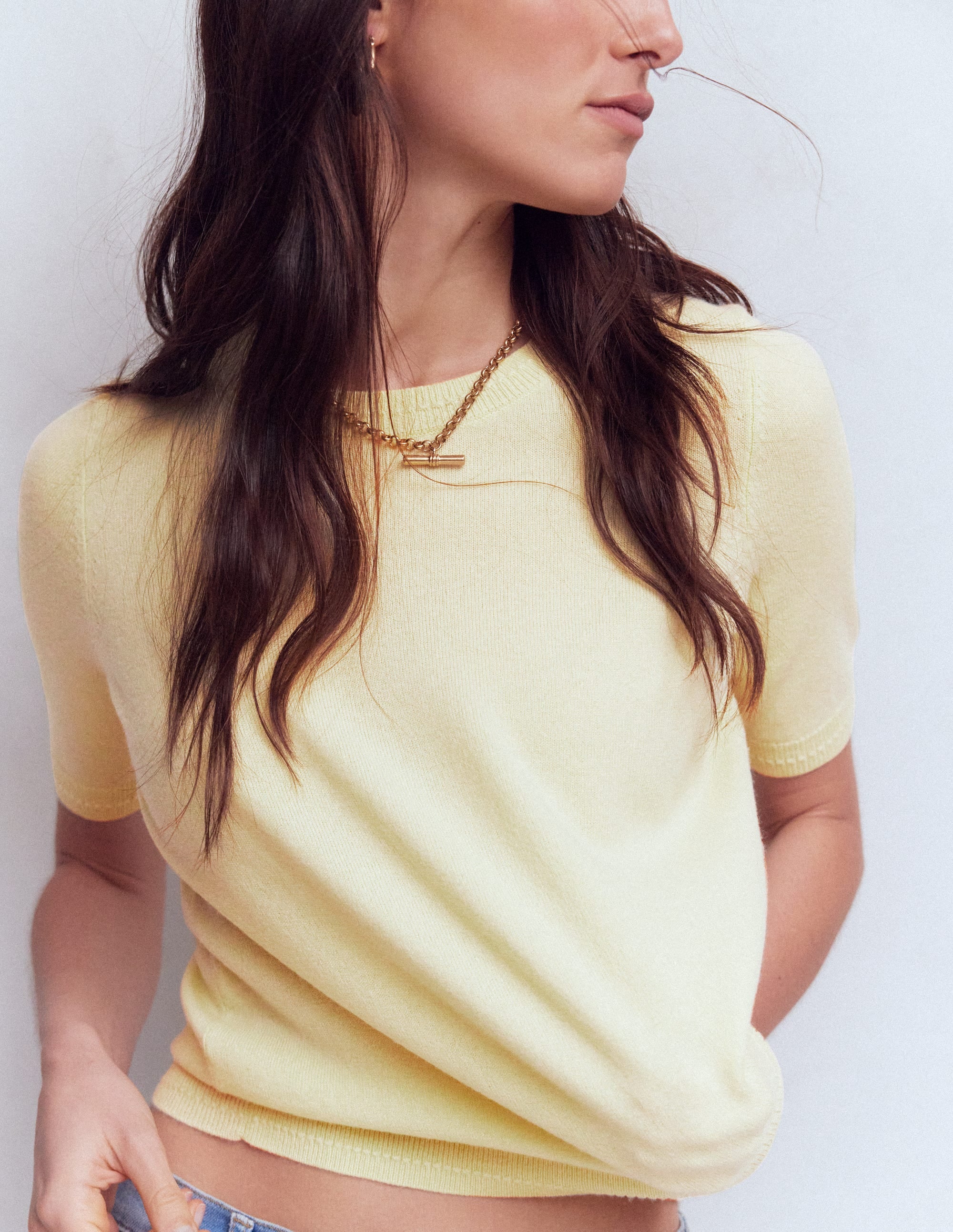 Eva Cashmere T-Shirt-Sandstone Yellow - Image 4