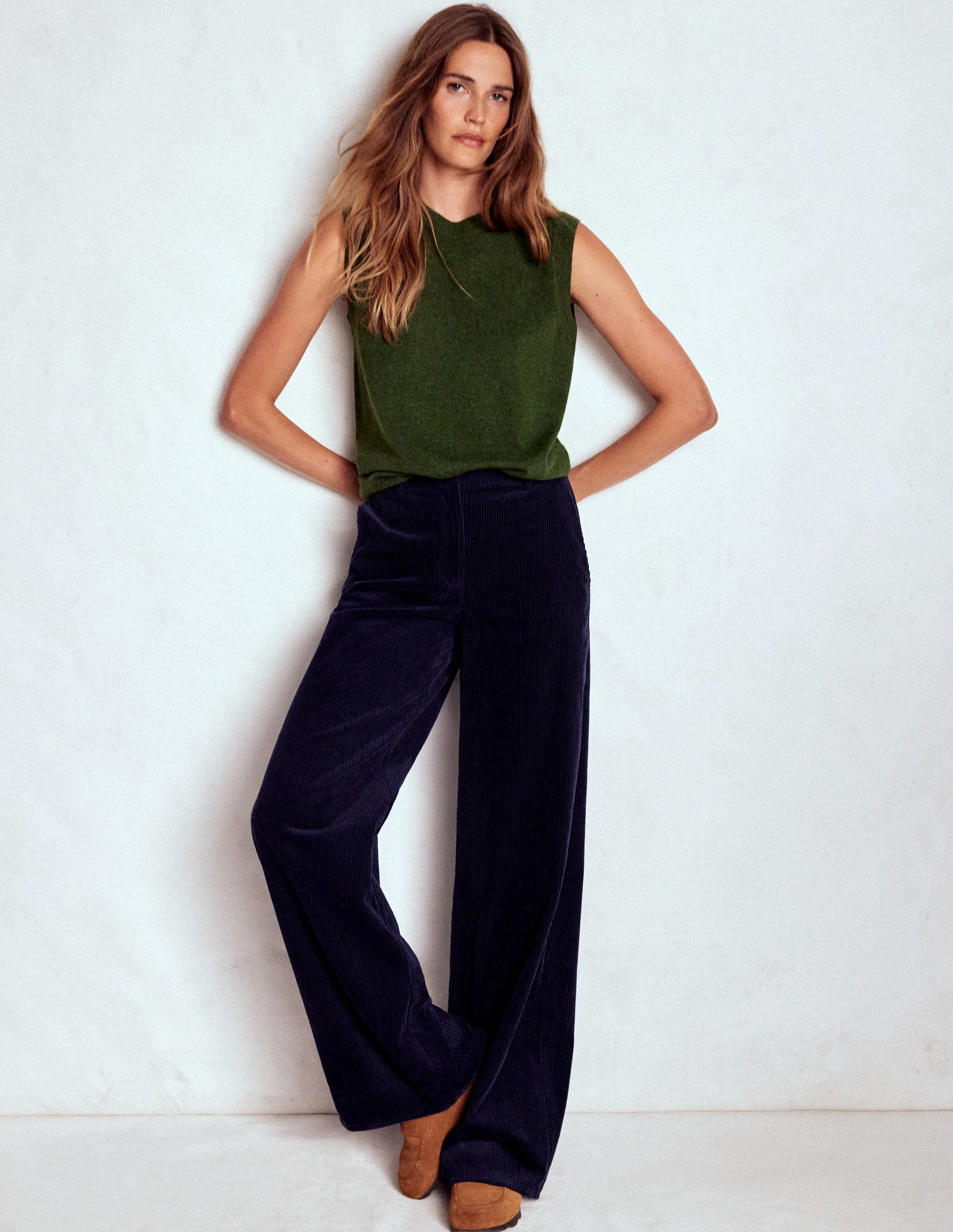 Eva Cashmere Tank-Leaf Green Melange