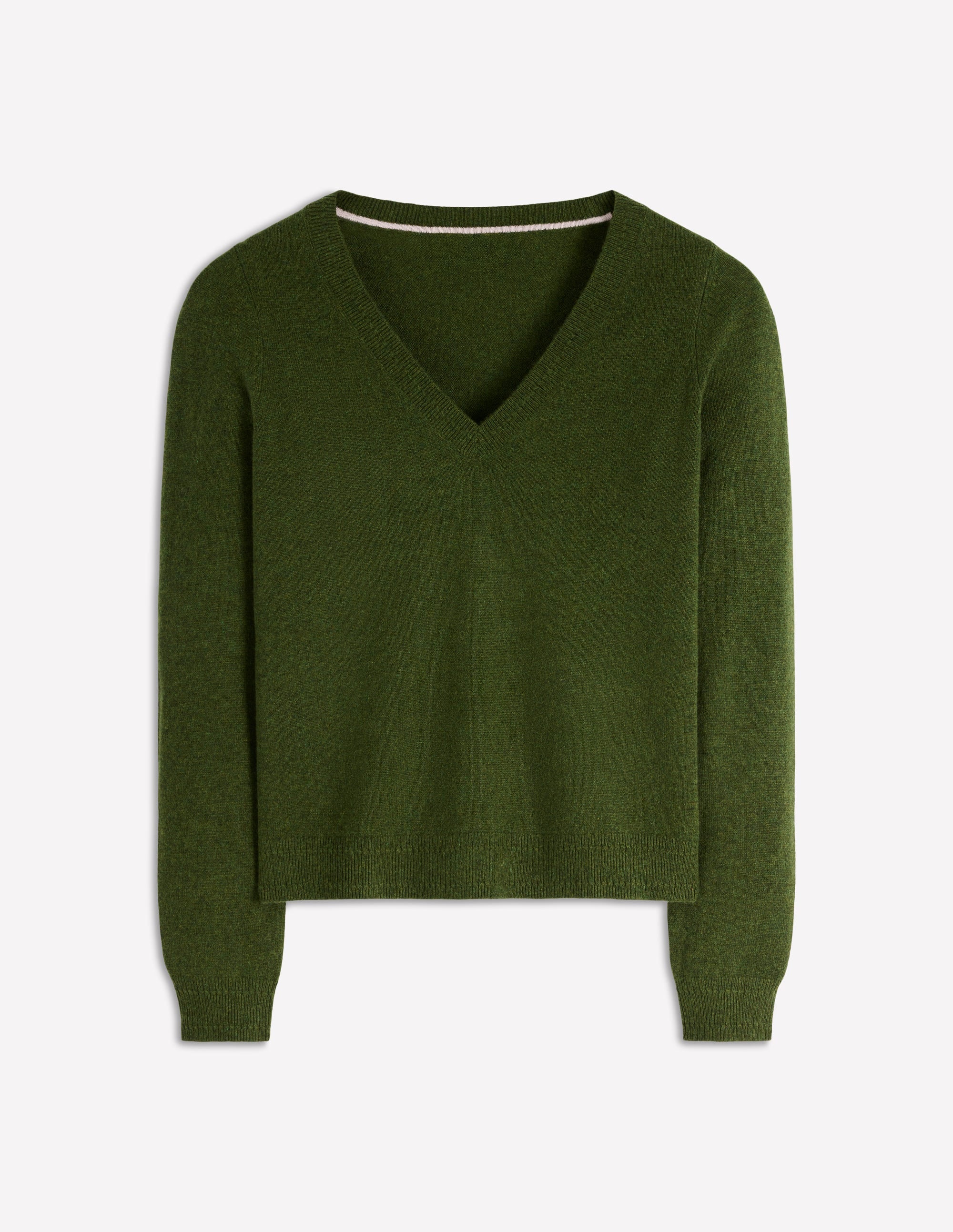Eva Cashmere V-neck Jumper-Leaf Green Melange - Image 4