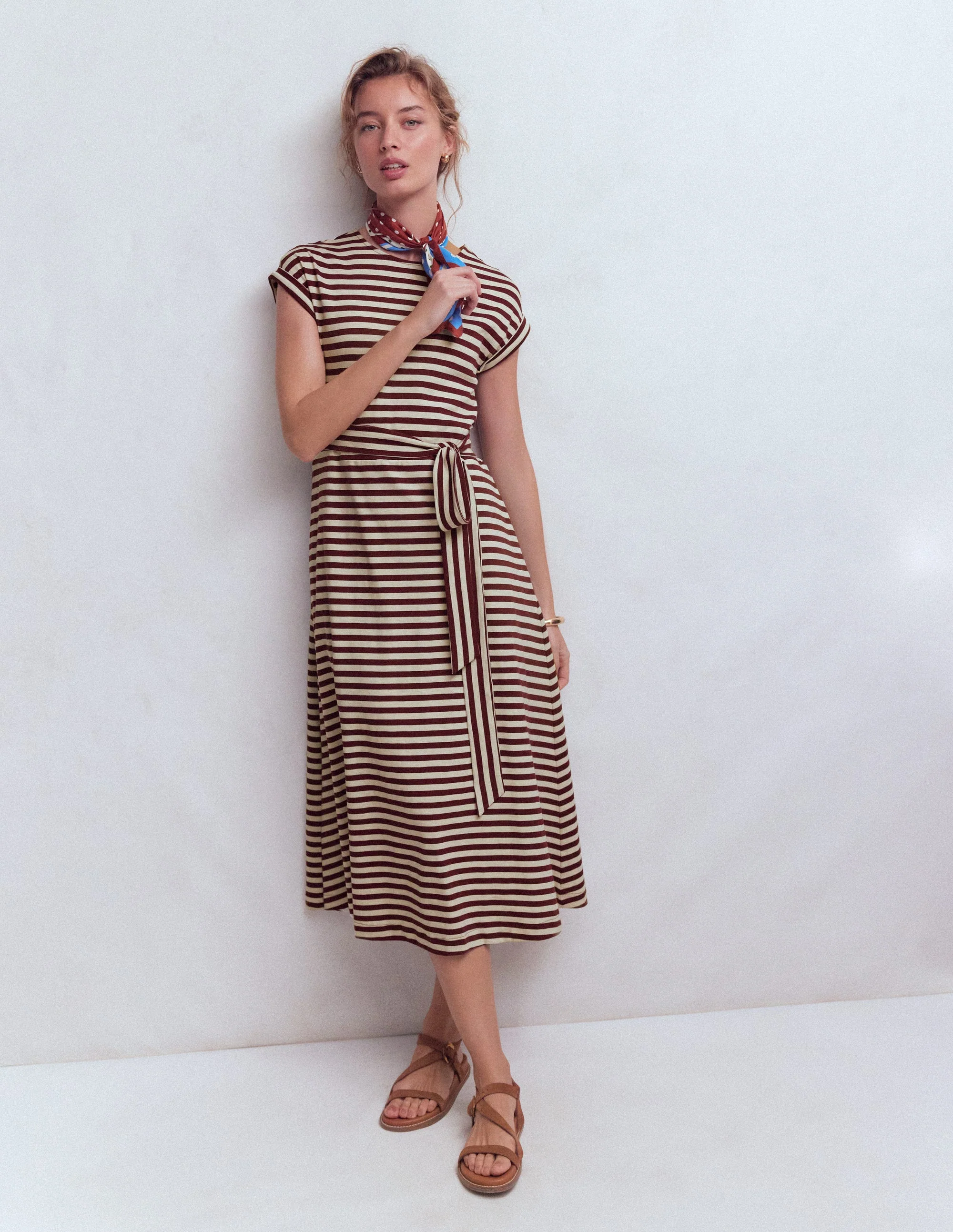 Eve Jersey Midi Dress-Deep Wisteria, Ivory Stripe