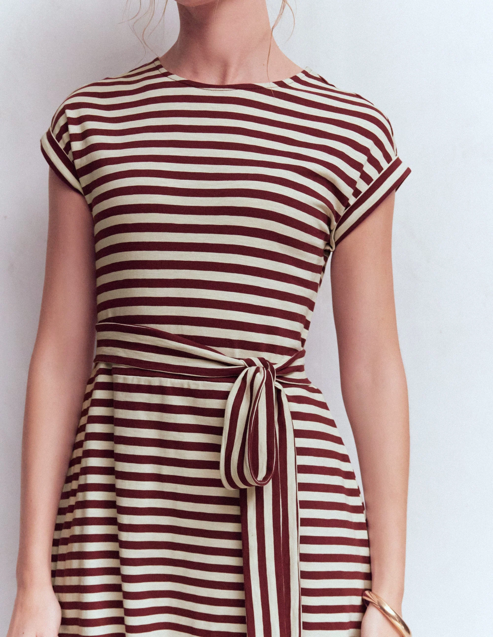 Eve Jersey Midi Dress-Deep Wisteria, Ivory Stripe - Image 2