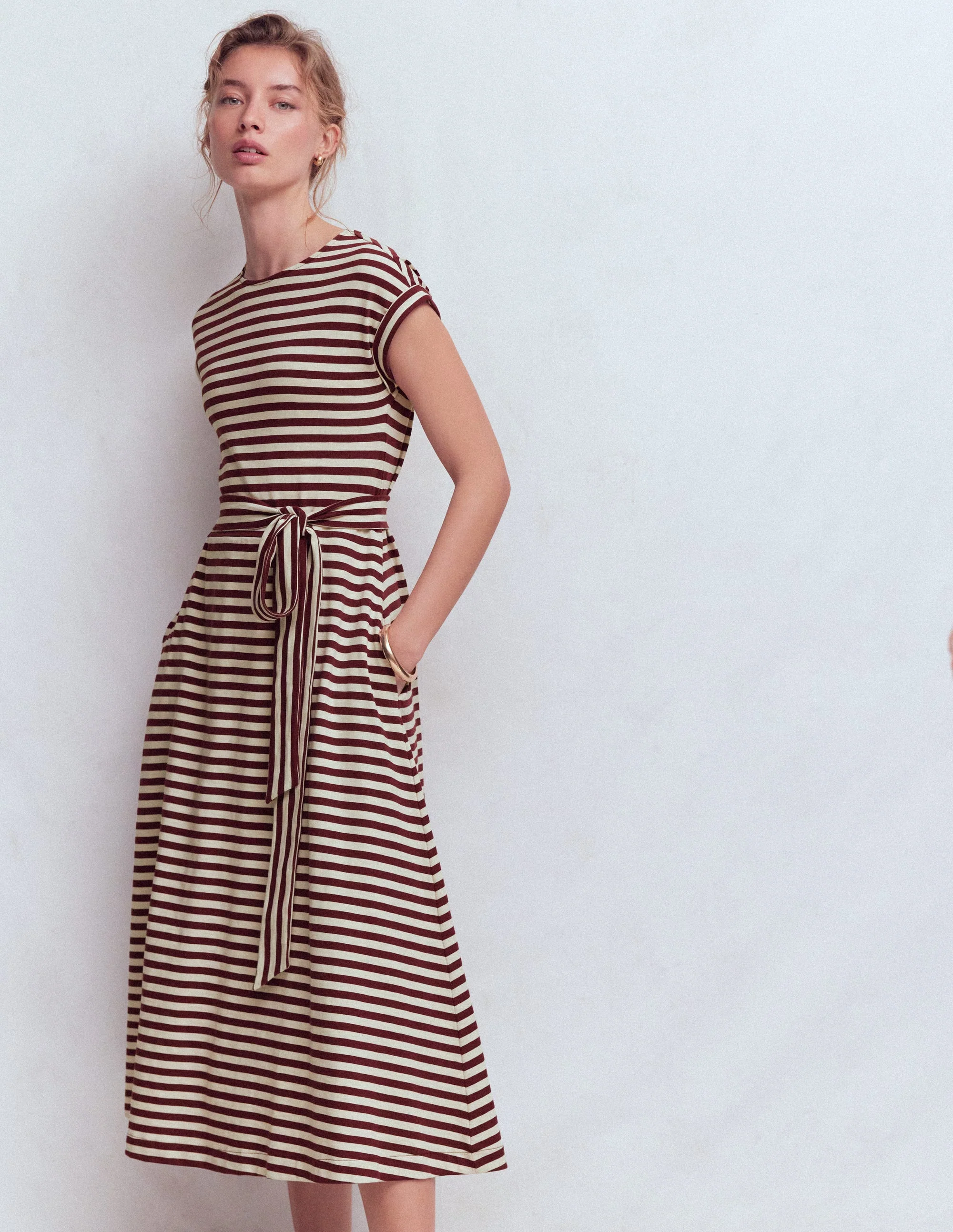 Eve Jersey Midi Dress-Deep Wisteria, Ivory Stripe - Image 4