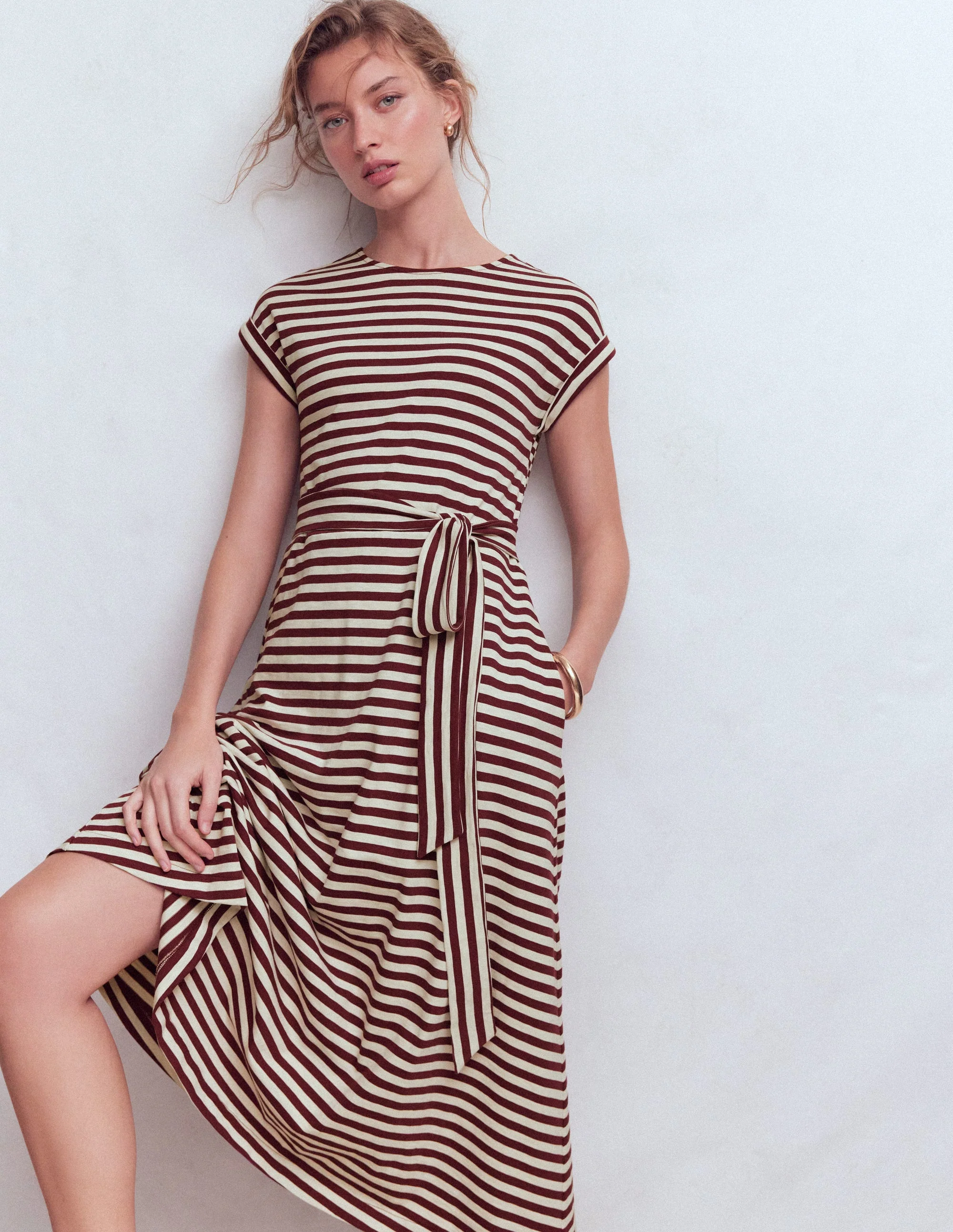 Eve Jersey Midi Dress-Deep Wisteria, Ivory Stripe - Image 5