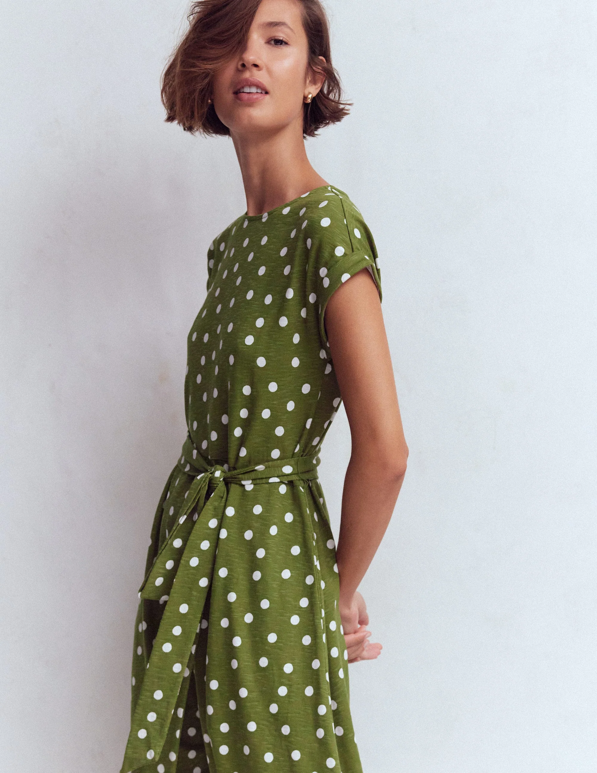 Eve Jersey Midi Dress-Olive, Painted Dot Spaced - Image 2