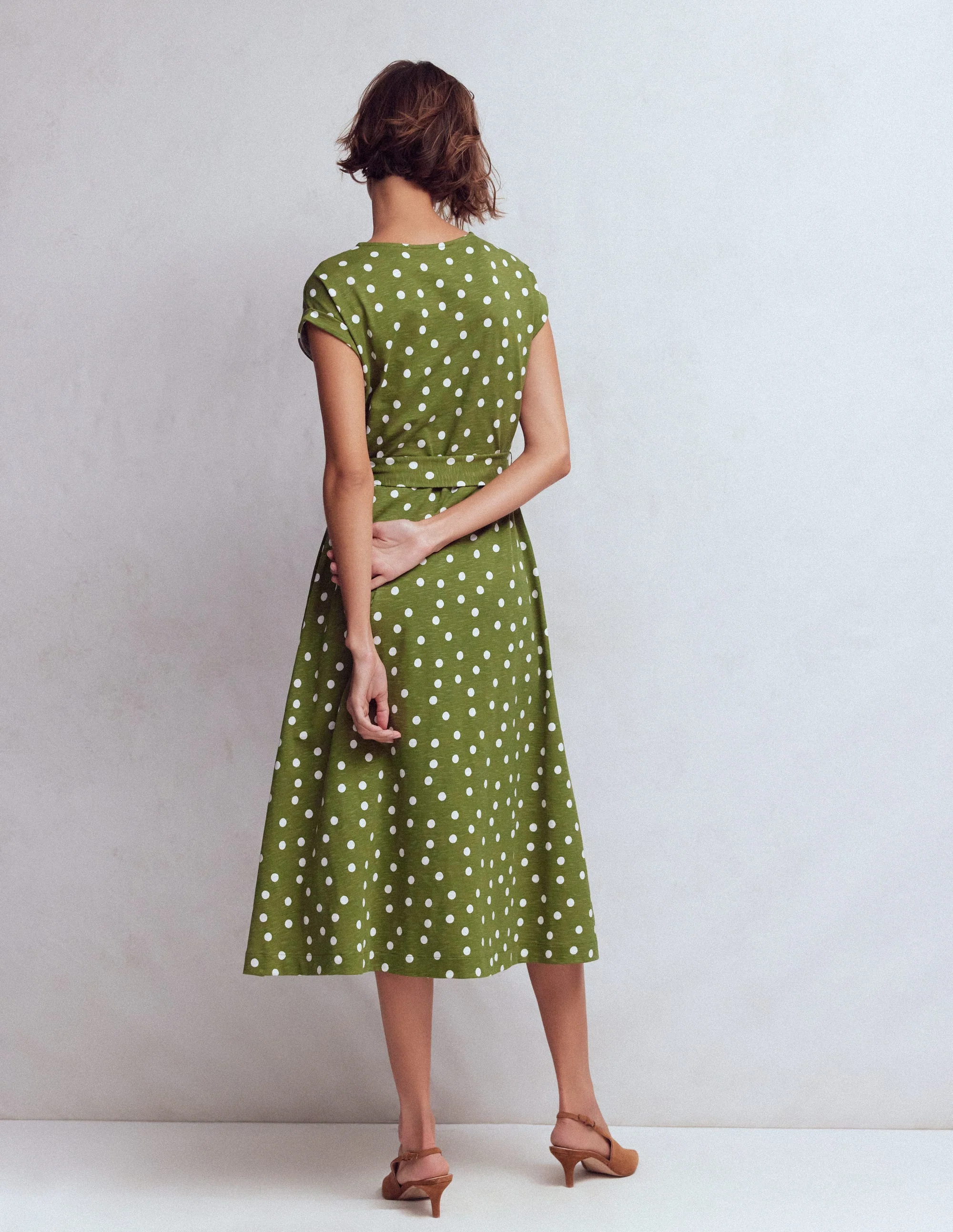Eve Jersey Midi Dress-Olive, Painted Dot Spaced - Image 3