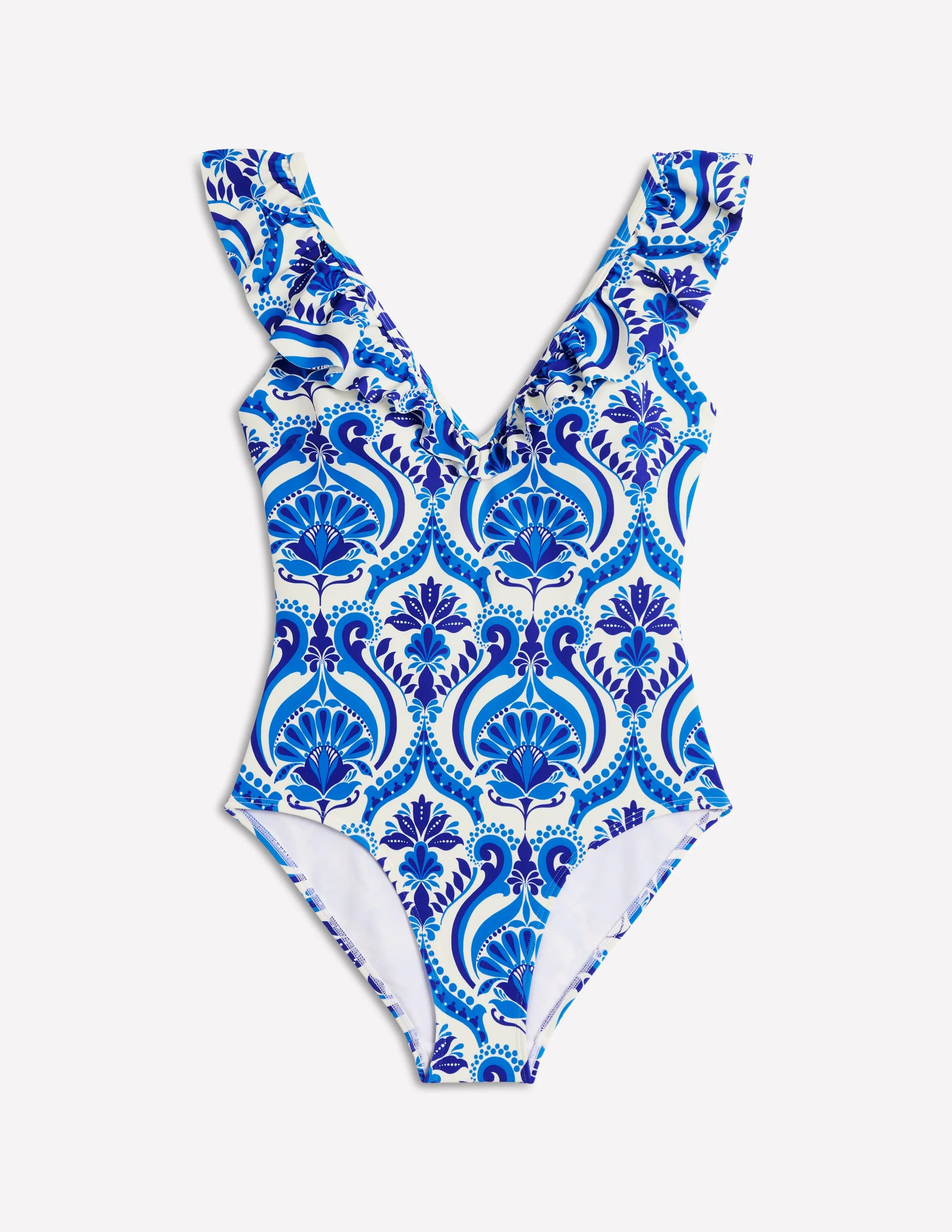 Evia Ruffle Swimsuit-Blue, Ornamental Floral - Image 8