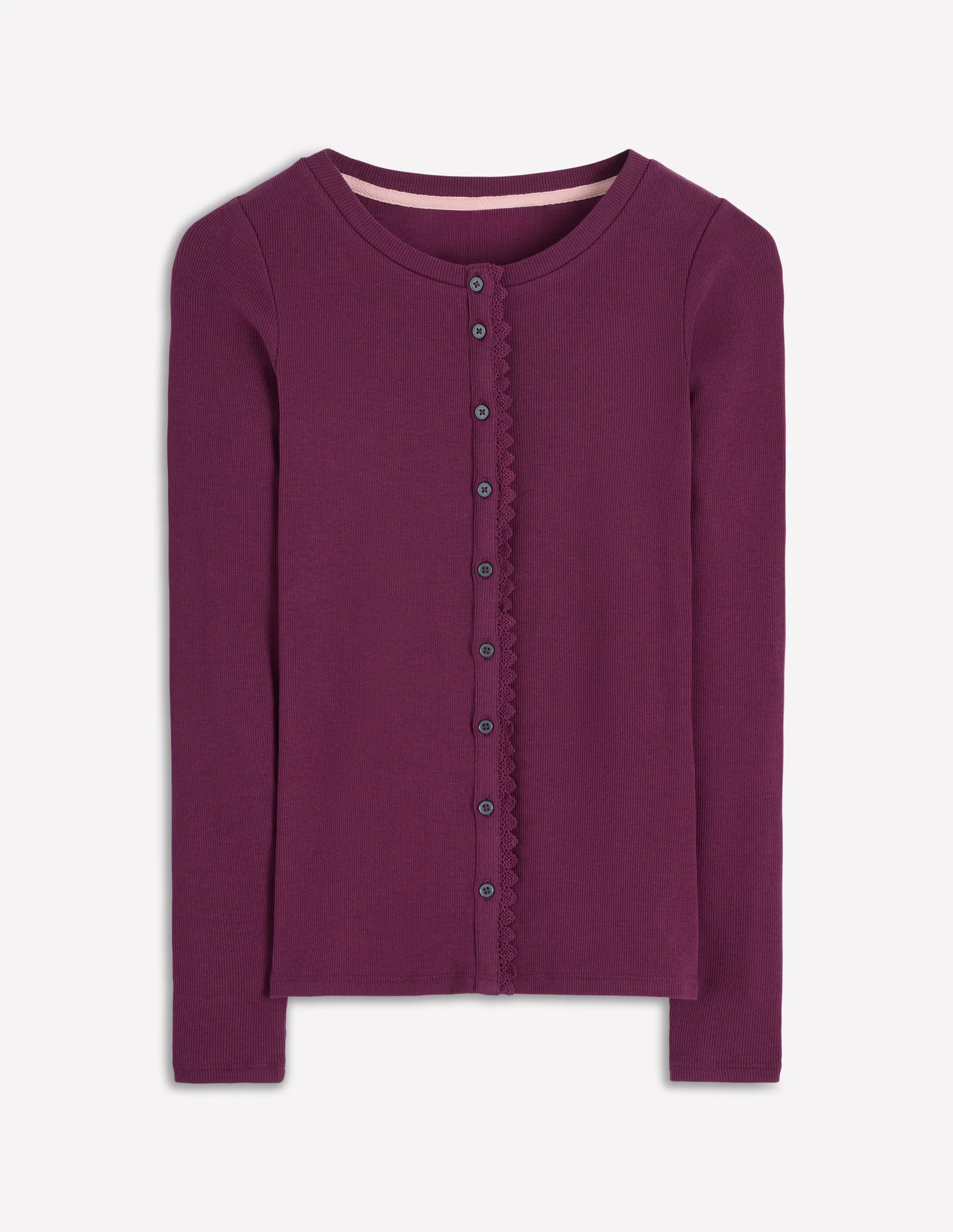Evie Button Through Ribbed Top-Bordeaux - Image 5