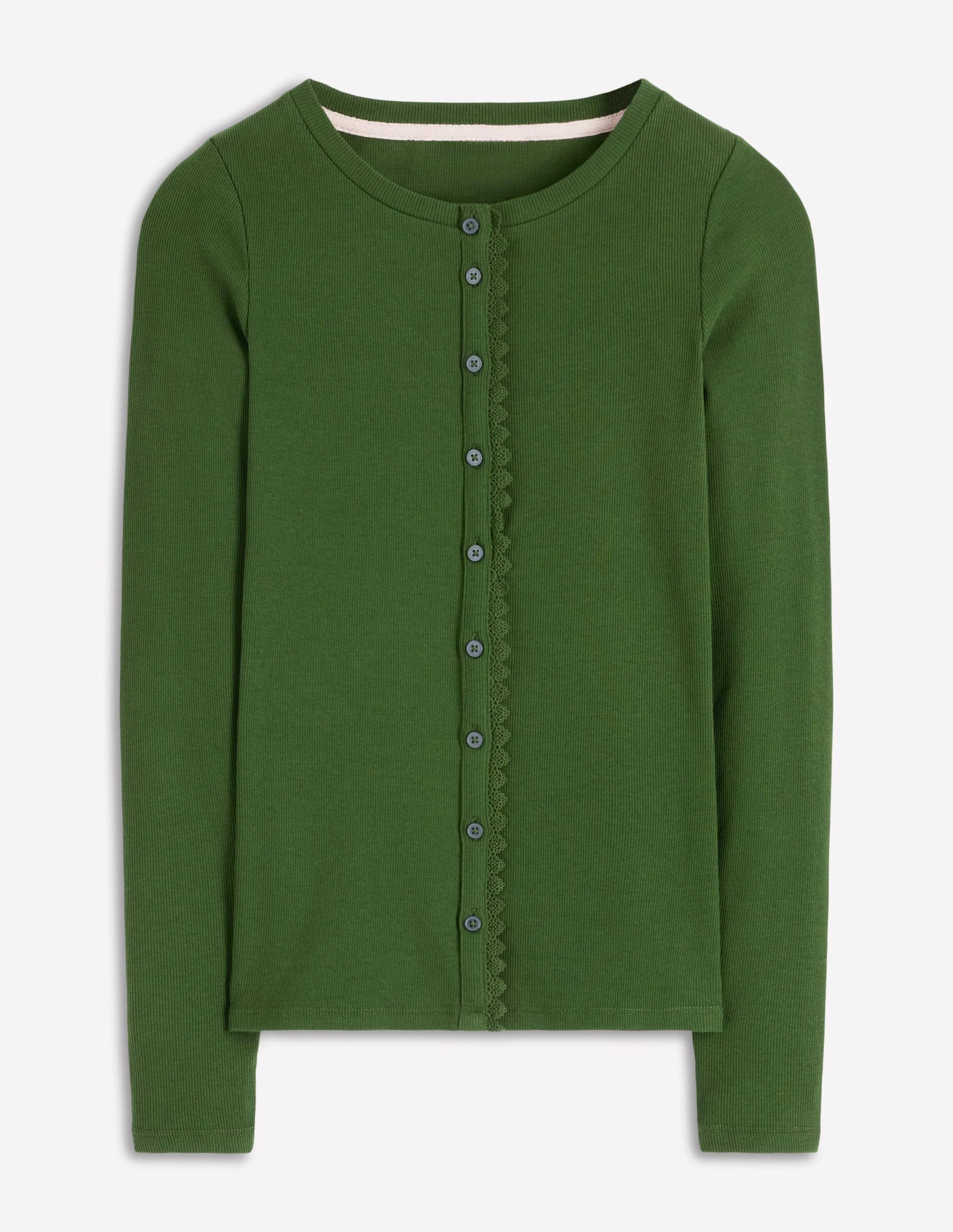 Evie Button Through Ribbed Top-Green Fir - Image 5