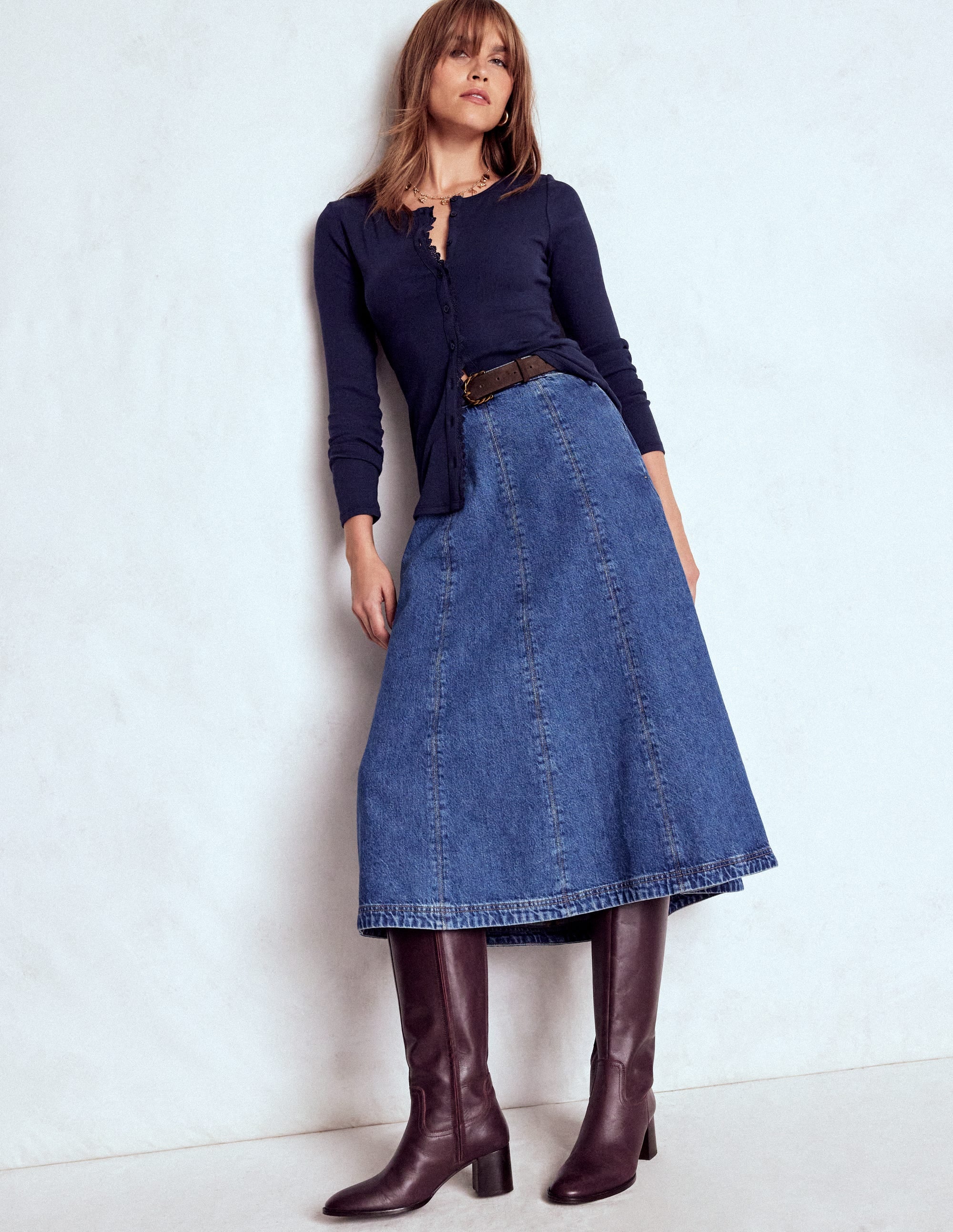 Evie Button Through Ribbed Top-Navy - Image 4