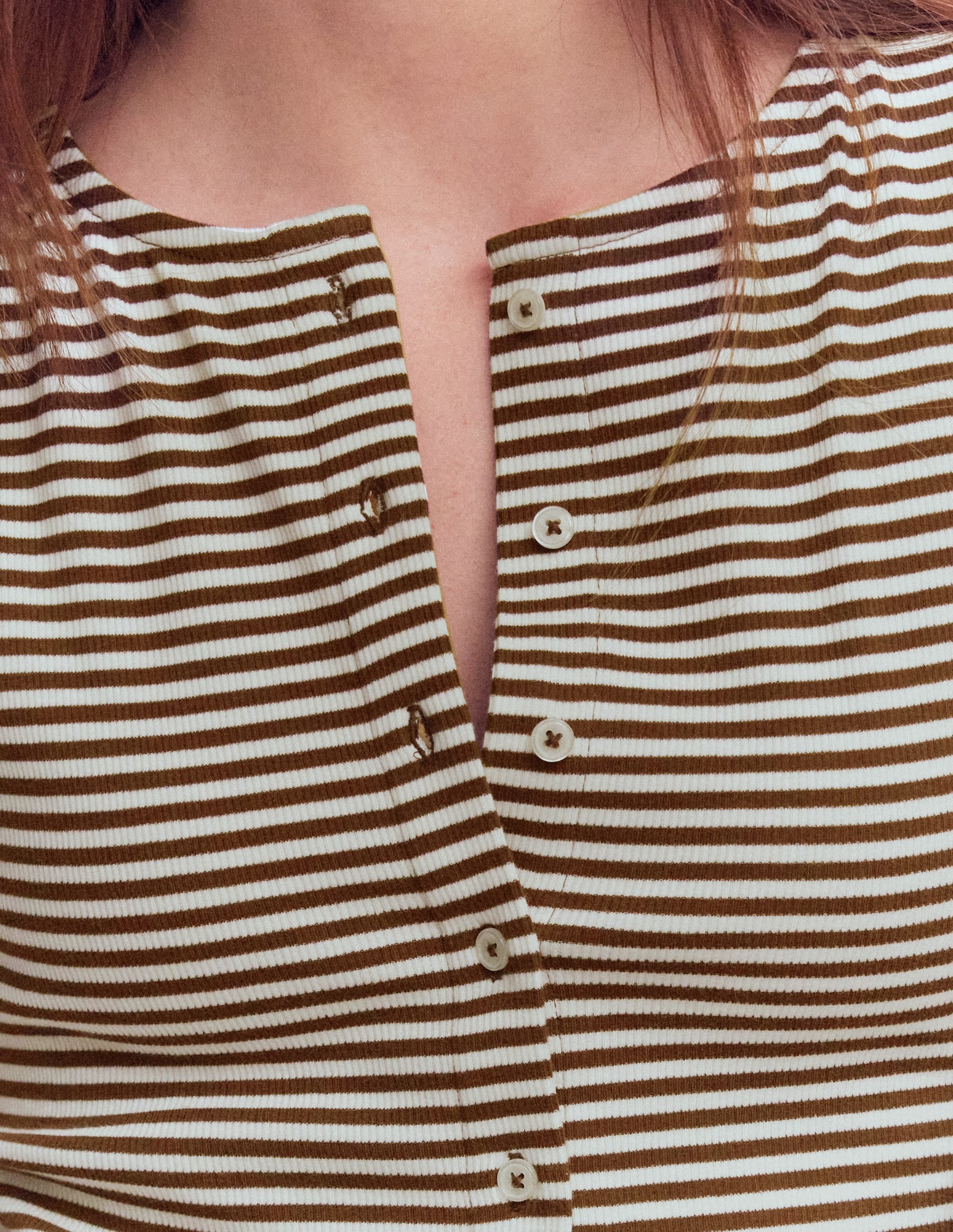 Evie Ribbed Puff Sleeve Top-Potting Soil, Ivory Stripe - Image 2