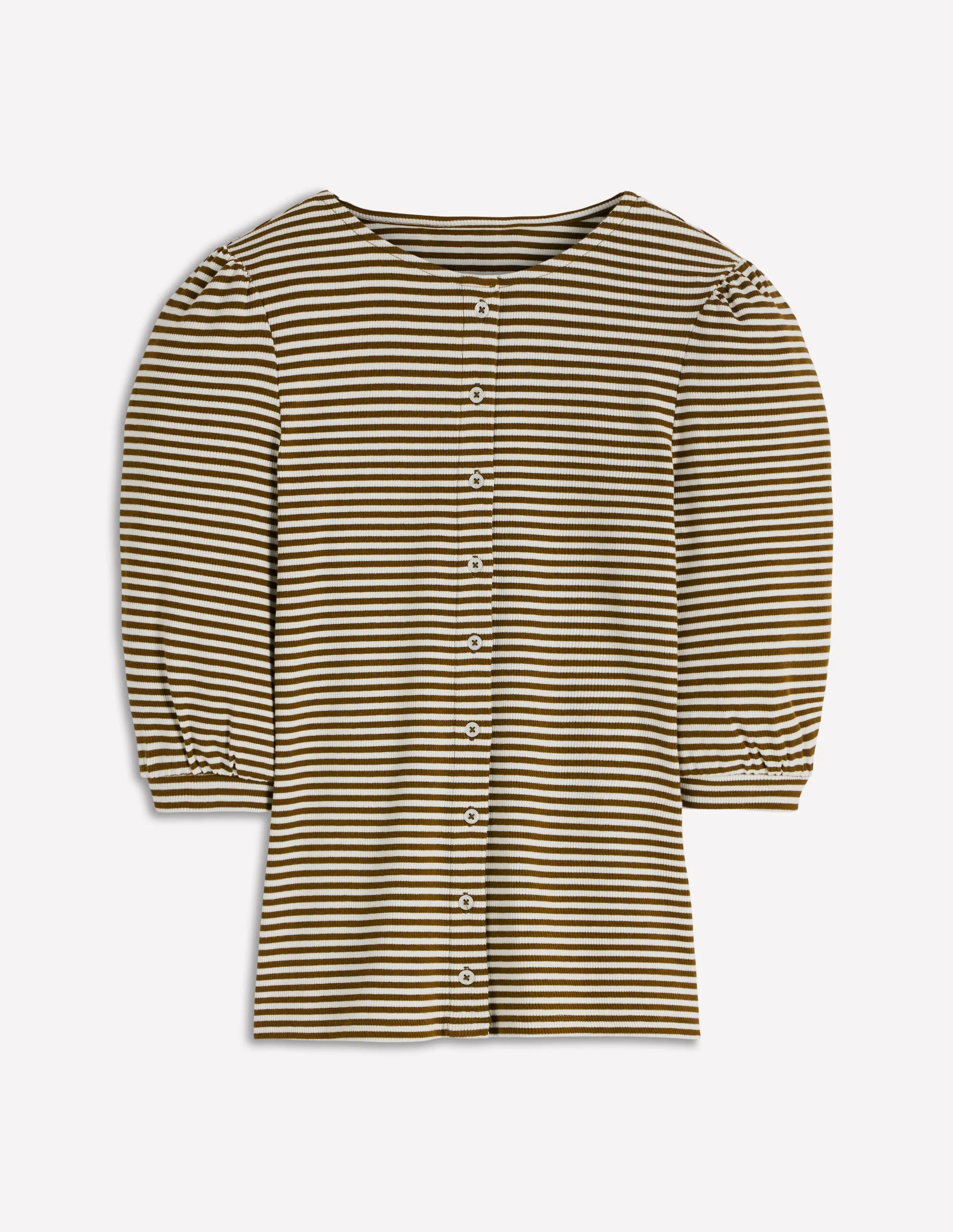 Evie Ribbed Puff Sleeve Top-Potting Soil, Ivory Stripe - Image 5