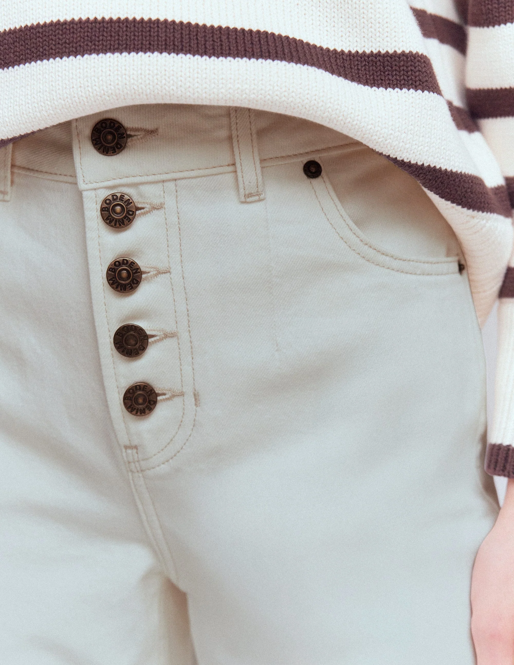 Exposed Button Straight Jeans-Ecru - Image 5