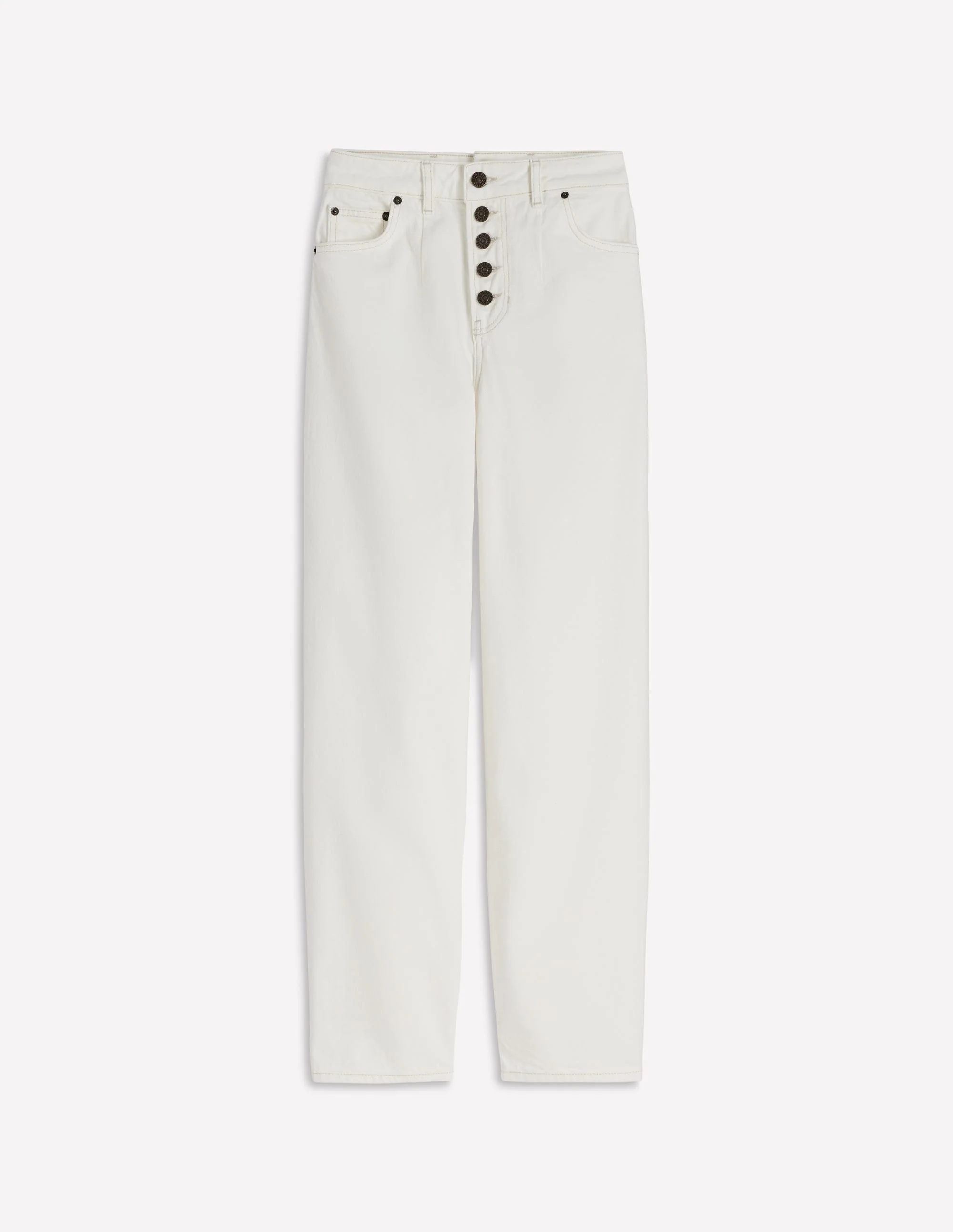 Exposed Button Straight Jeans-Ecru - Image 6