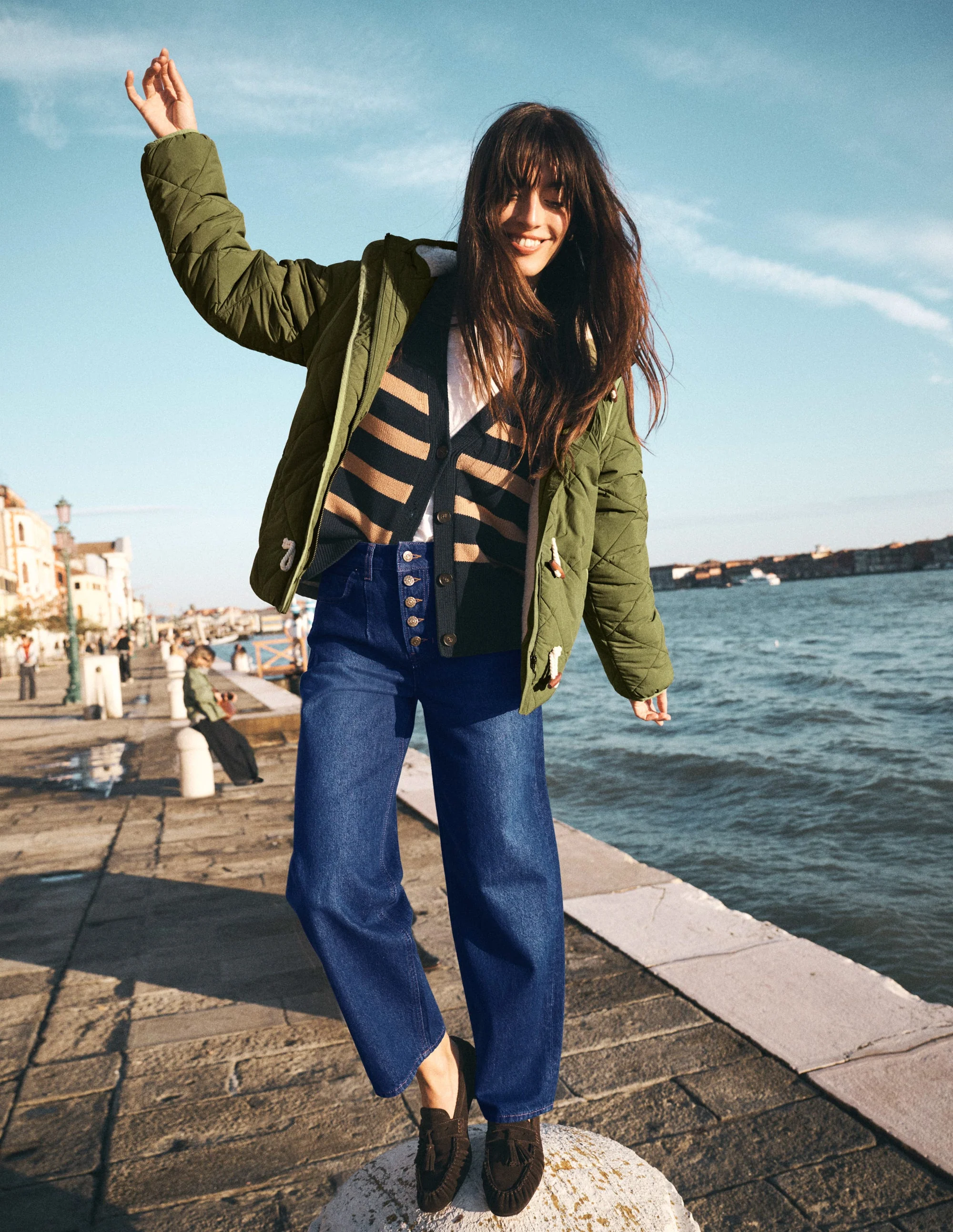 Exposed Button Straight Jeans-Indigo - Image 6