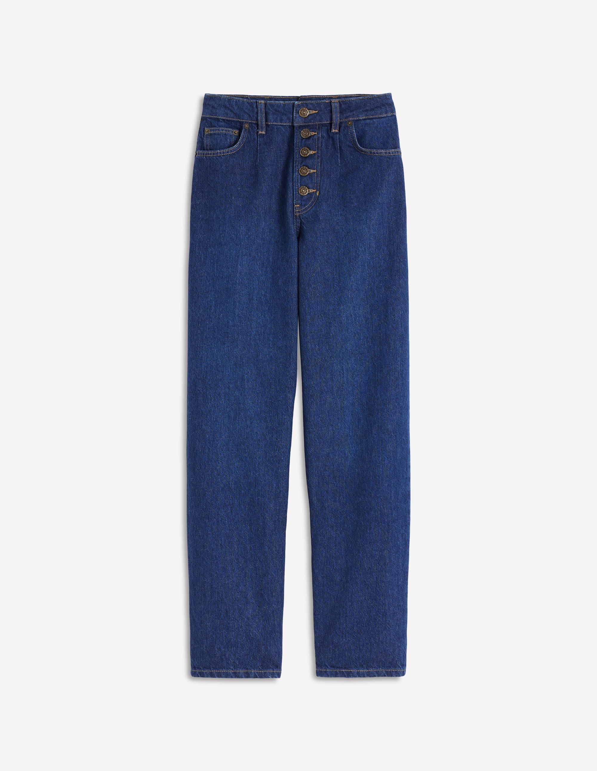 Exposed Button Straight Jeans-Indigo - Image 7